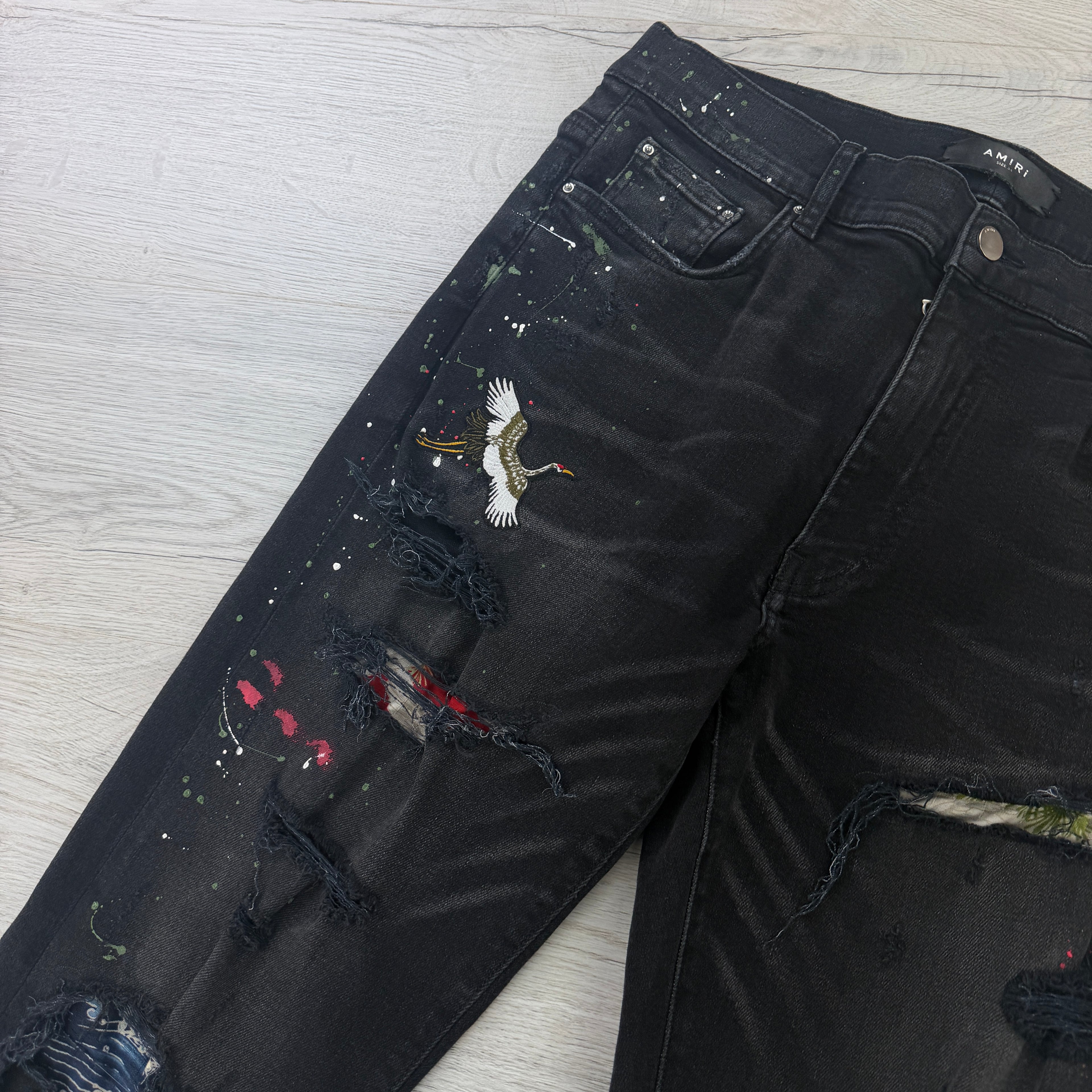 Amiri Men’s MX1 Aged Black Distressed Jeans - Uk 34