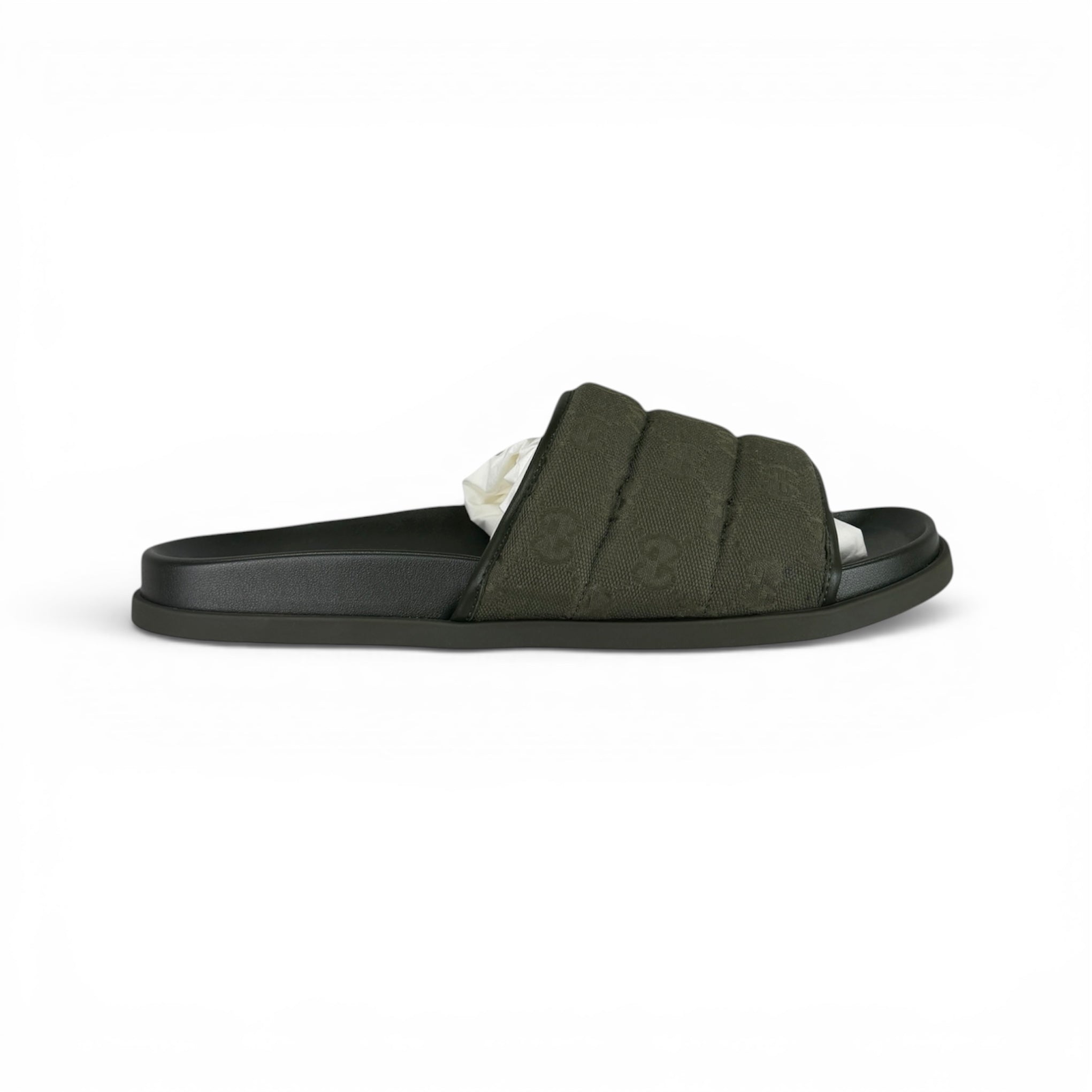 Gucci Men’s Olive Green GG Monogram Canvas Sliders
