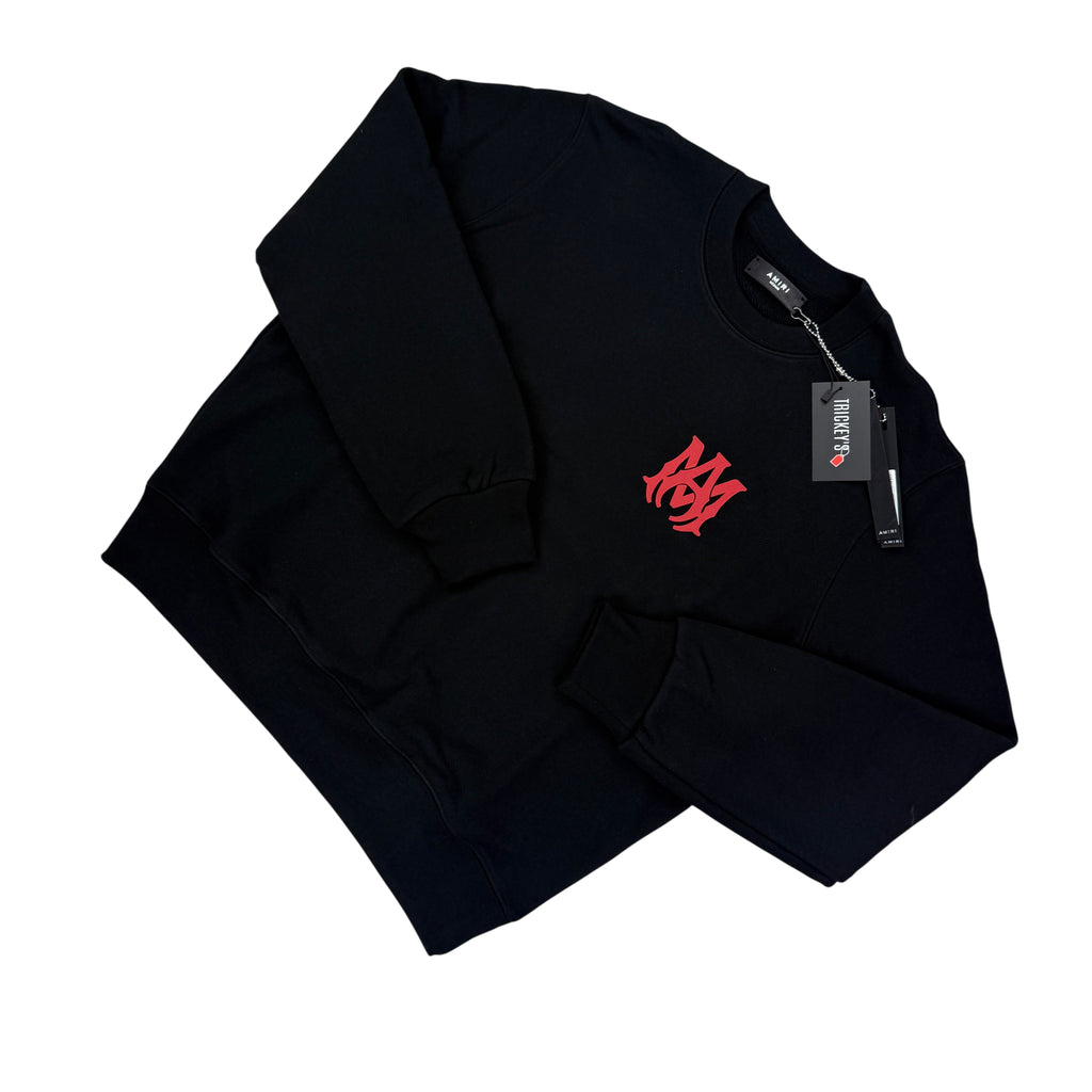 Amiri Men’s Black Crewneck Jumper Red MA Logo - Medium