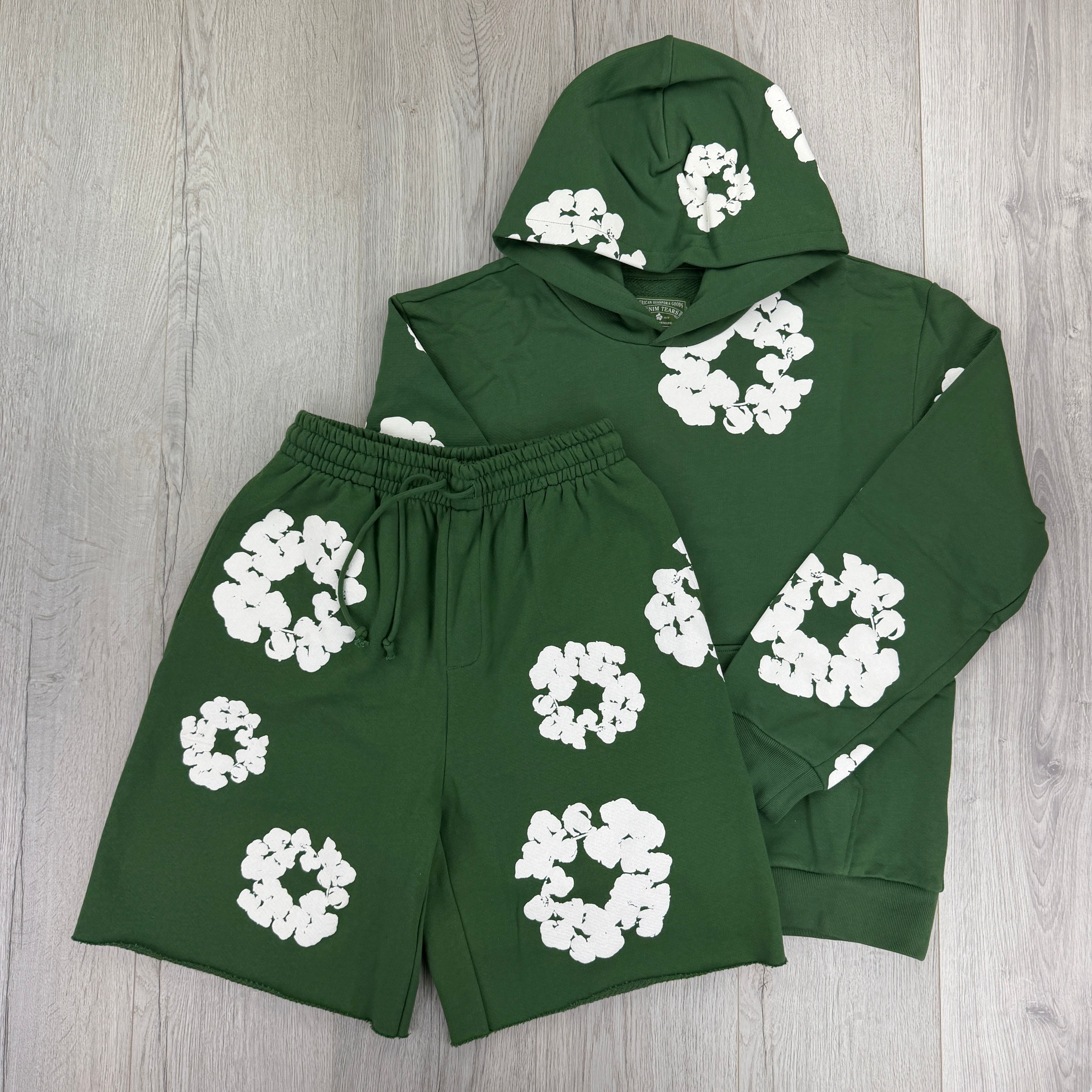 Denim Tears Men’s Green Hoodie & Shorts Set