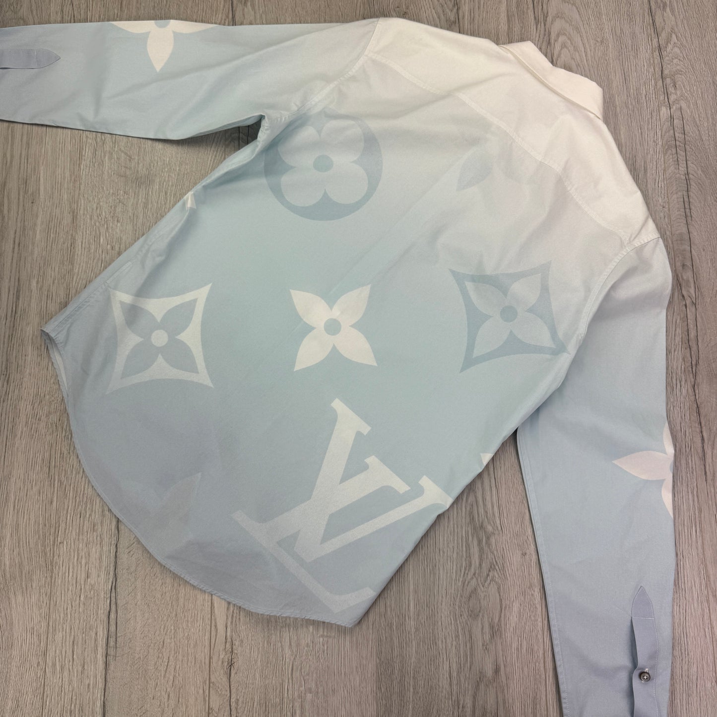 Louis Vuitton Baby Blue Monogram Printed Long-Sleeved Cotton Poplin Shirt - Medium