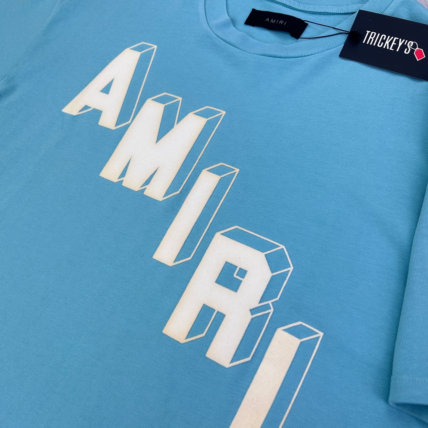 Amiri Men’s Turquoise 23 T-shirt White Velvet Logo