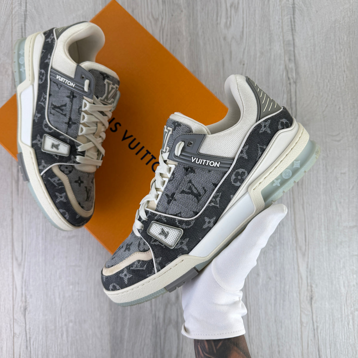 Louis Vuitton Men’s Grey / White Monogram Low Trainers - Uk 9.5 (Fit 10/10.5)