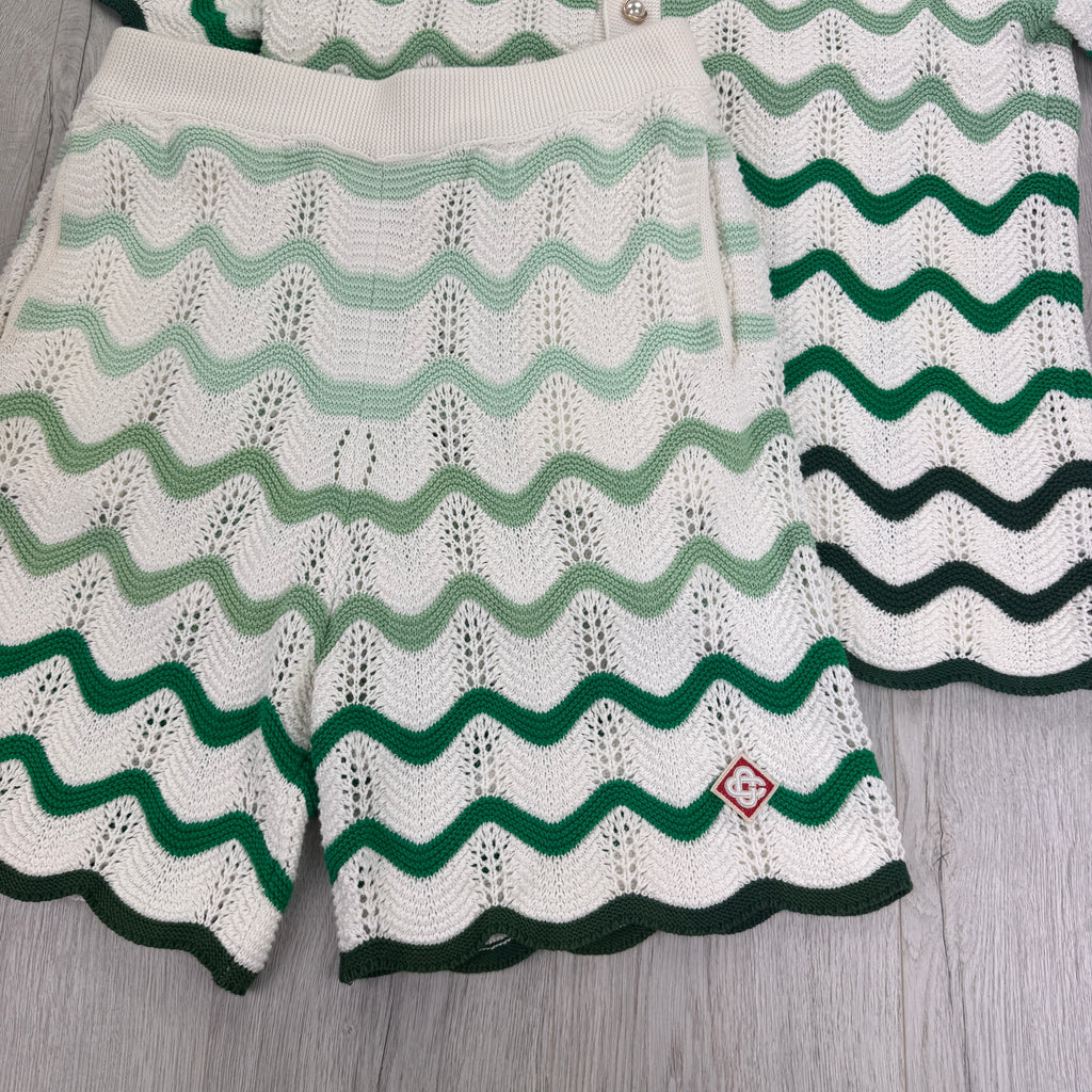 Casablanca Men’s Tennis Stripe Crochet Short Sleeve Shirt & Shorts Set - XL
