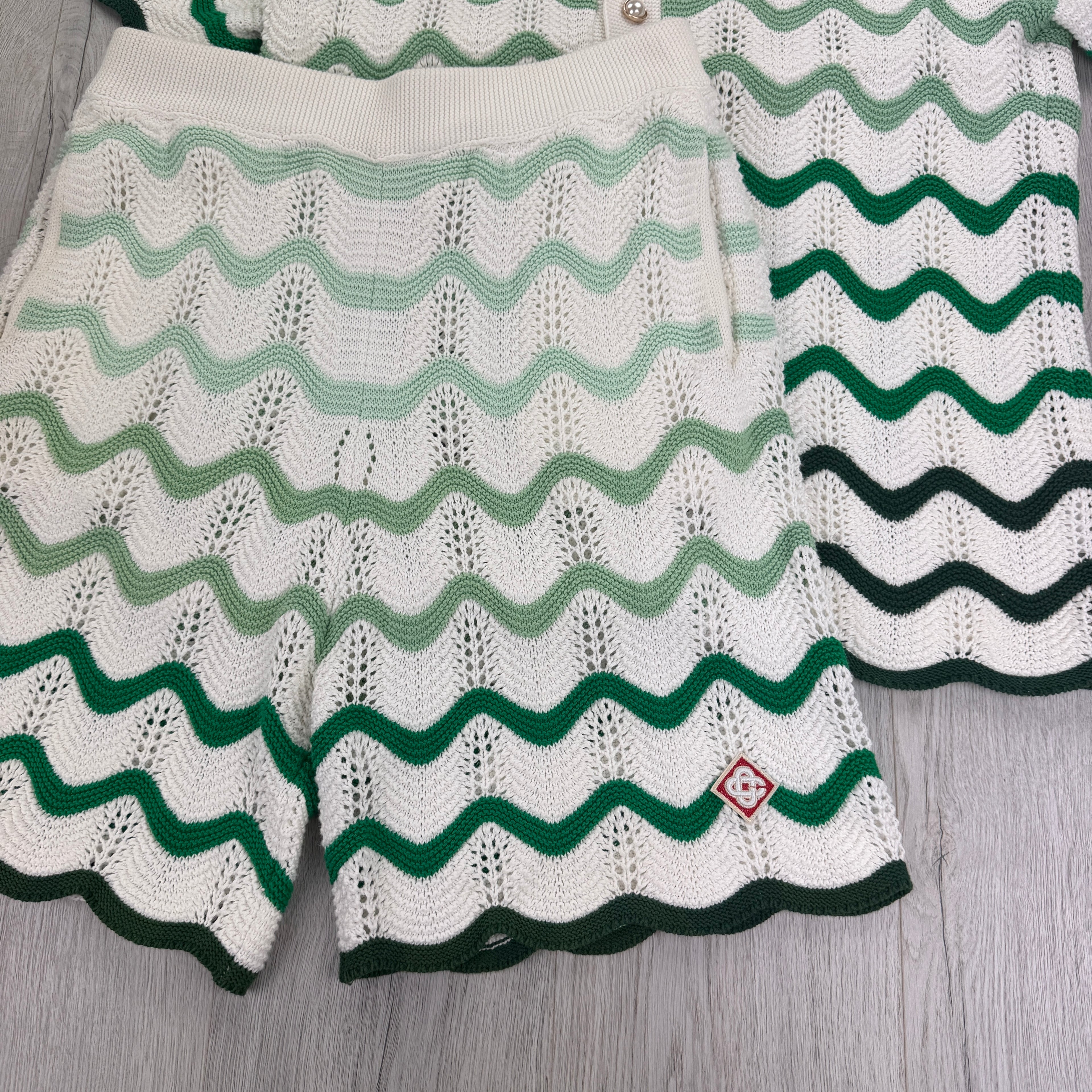 Casablanca Men’s Tennis Stripe Crochet Short Sleeve Shirt & Shorts Set - XL