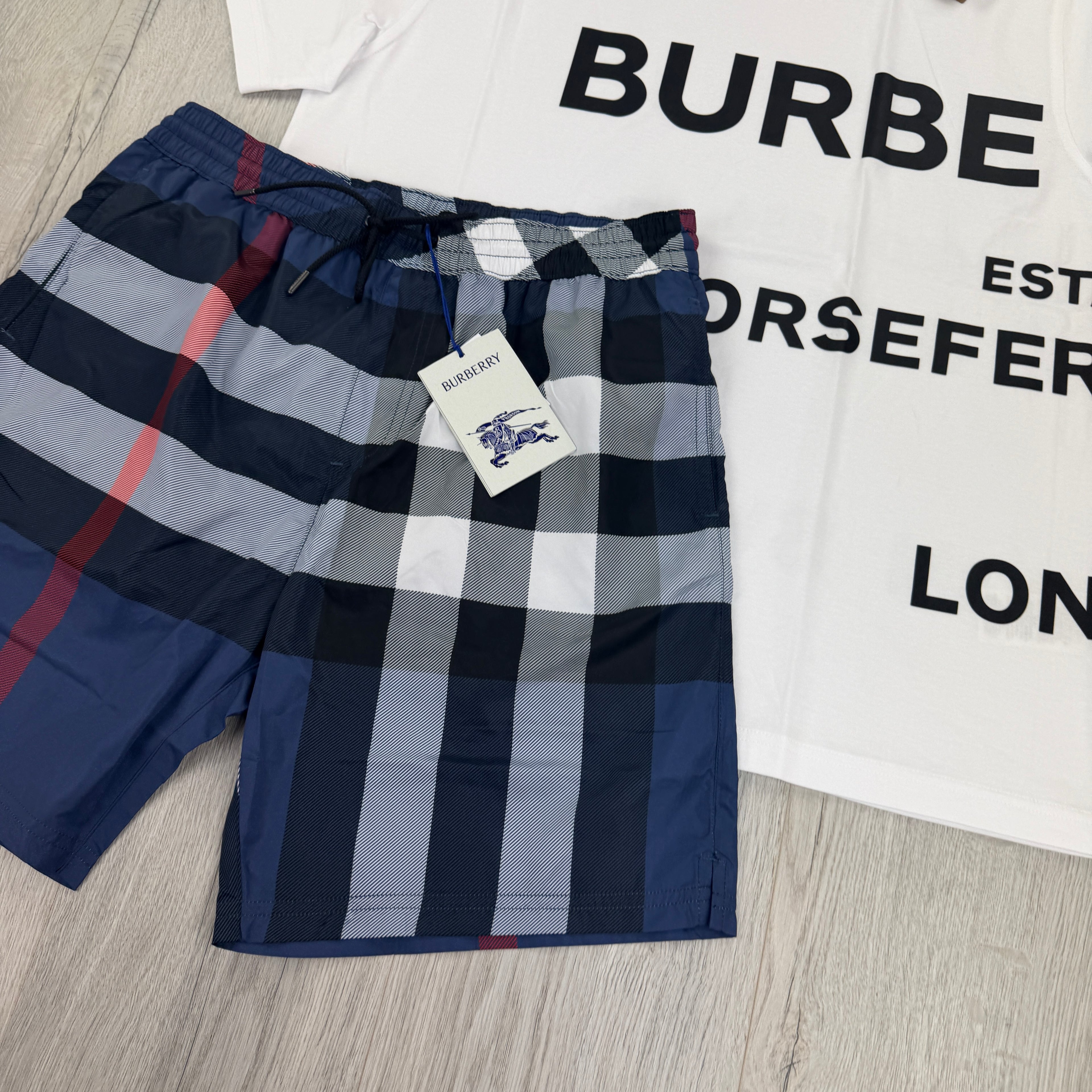 Burberry Men’s White T-shirt & Shorts Set