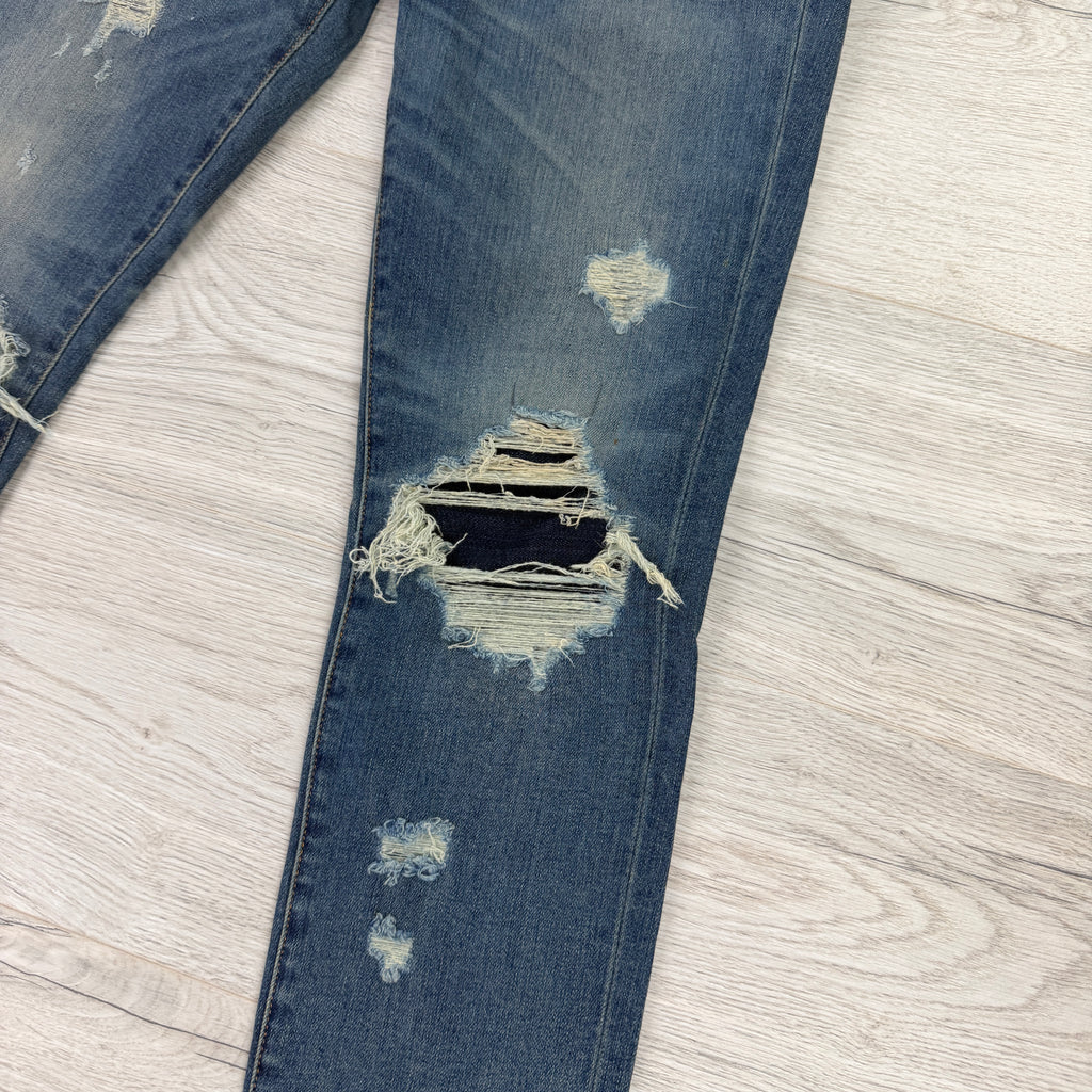 Amiri Men’s Blue MX1 Distressed Ripped Jeans - Uk 30