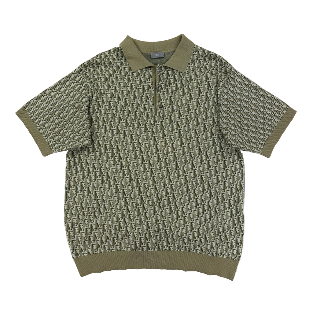 Dior Oblique Men’s Khaki / Olive Button-up Short Sleeve Polo shirt - Large