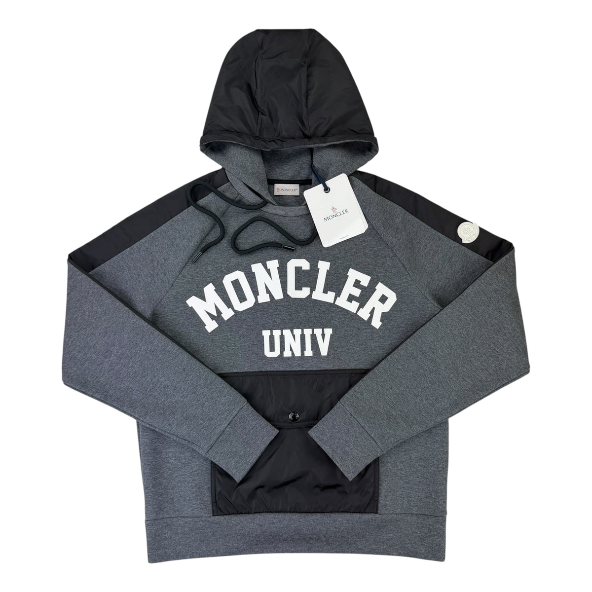 Moncler Men’s Univ Grey / White Badge Hoodie - Medium