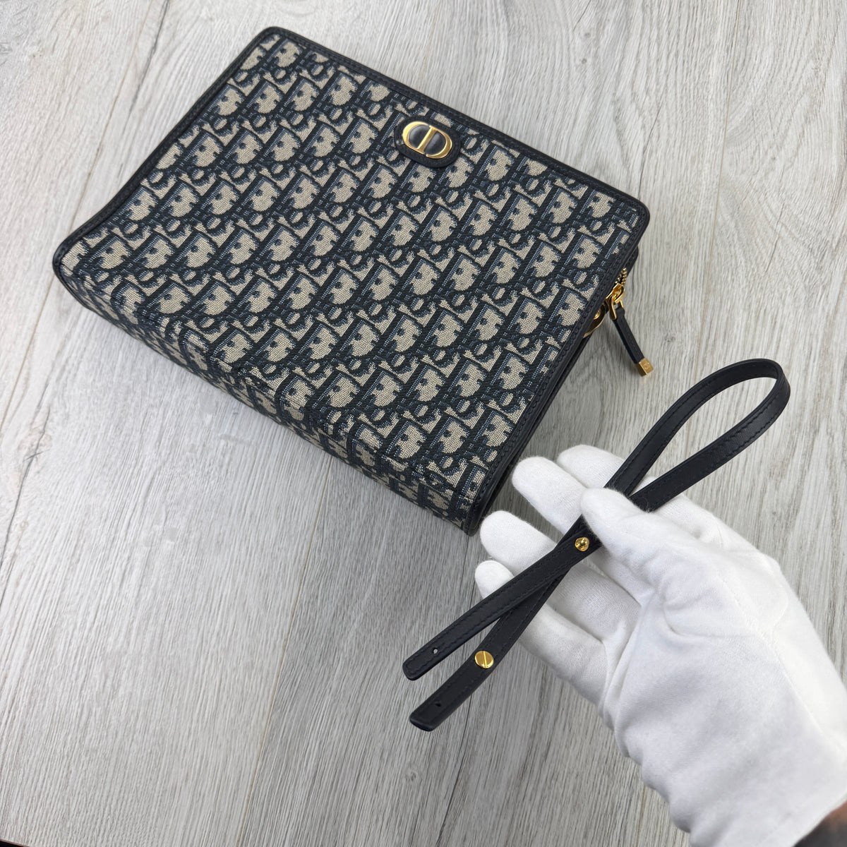 Christian Dior CD Beige Oblique Clutch Bag
