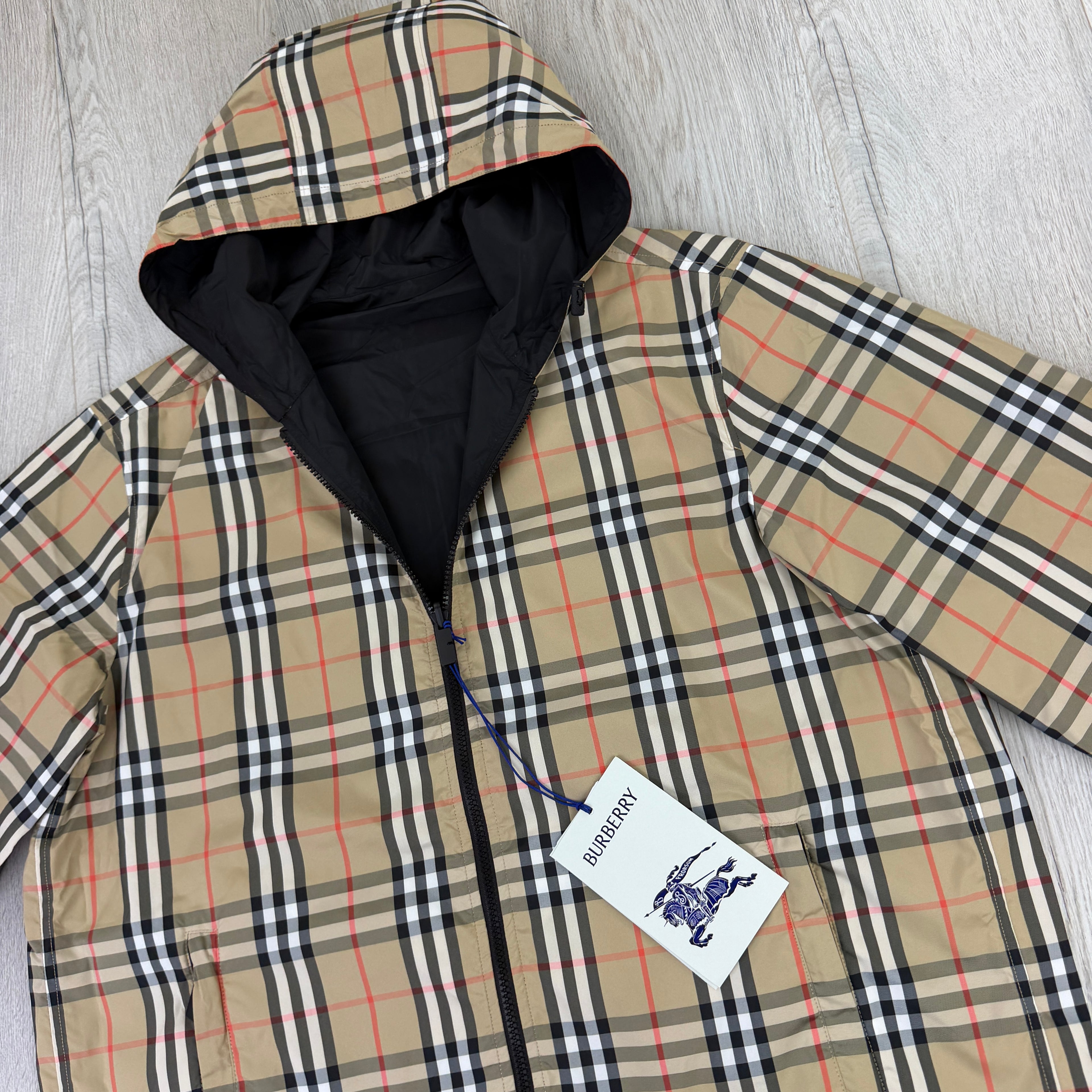 Burberry Men’s Vintage Check Reversible Windbreaker Jacket - Large