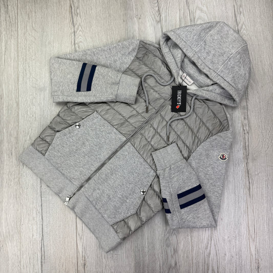 Moncler Men’s Maglia Grey Zip-up Hoodie Reflective Sleeves - Medium