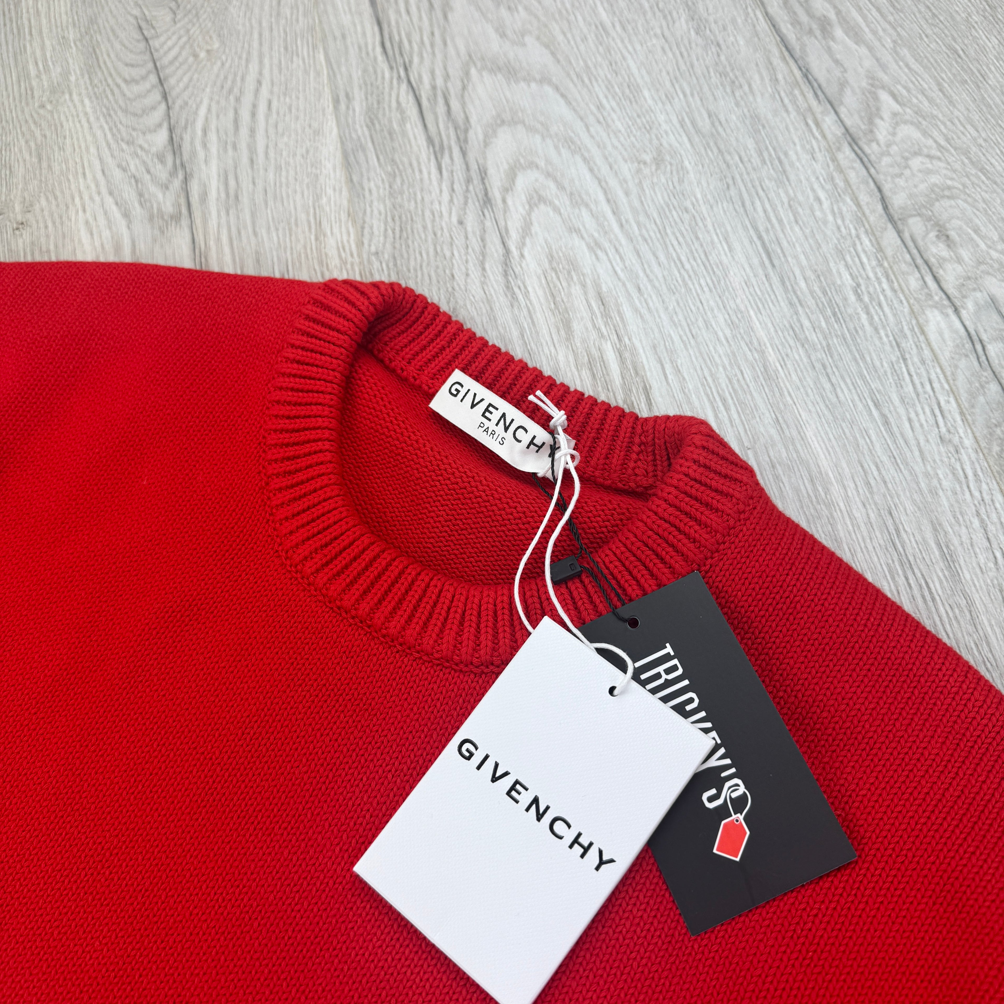 Givenchy Men’s Red Knitted Crewneck With Upside Down Logo