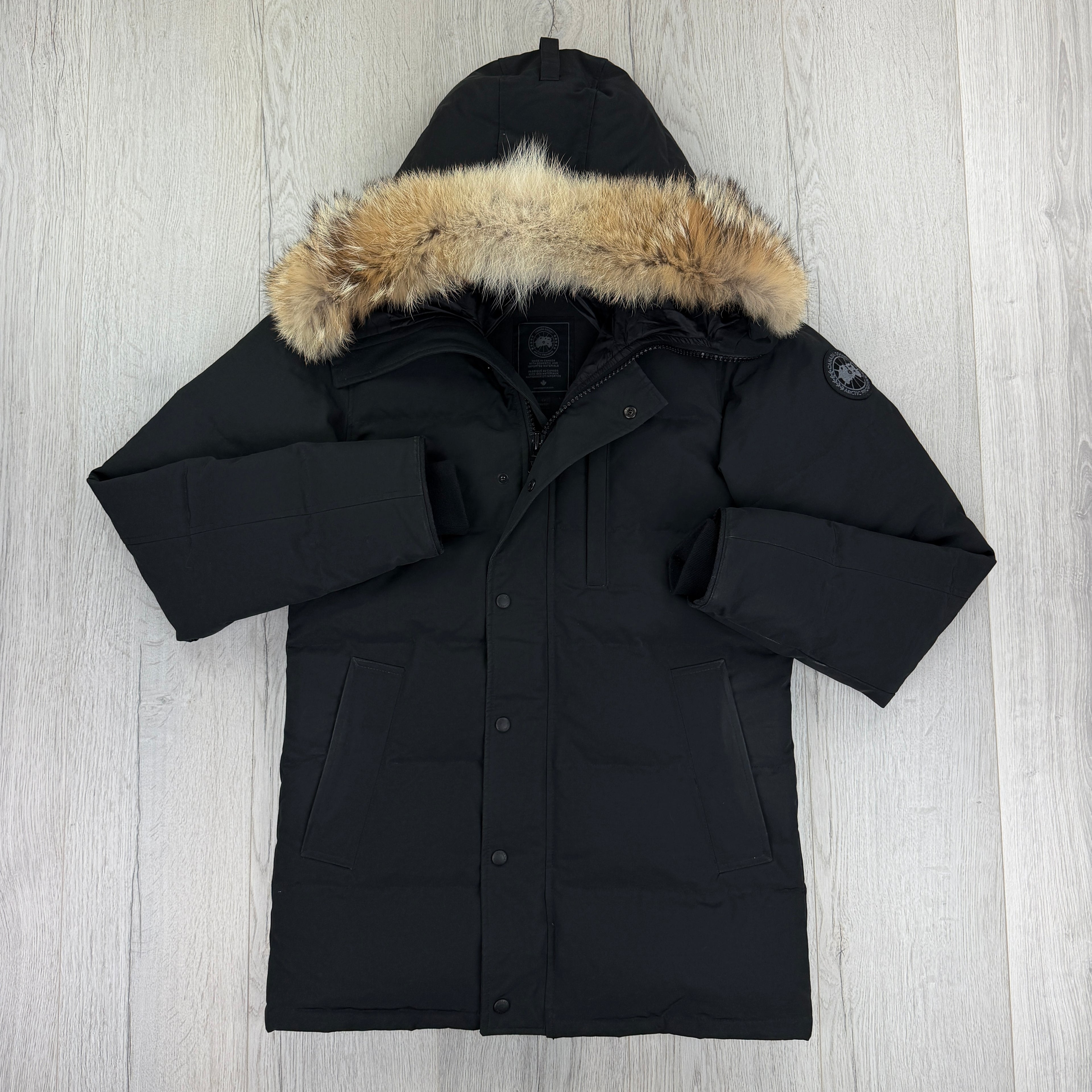 Canada Goose Men’s Black Badge  Carson Parka Jacket With Fur - Small