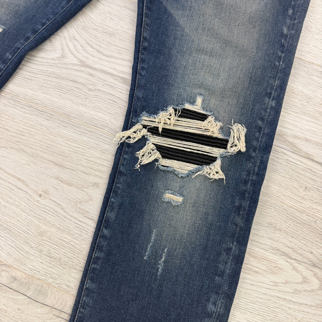 Amiri Men’s Blue MX1 Distressed Ripped Jeans - Uk 34