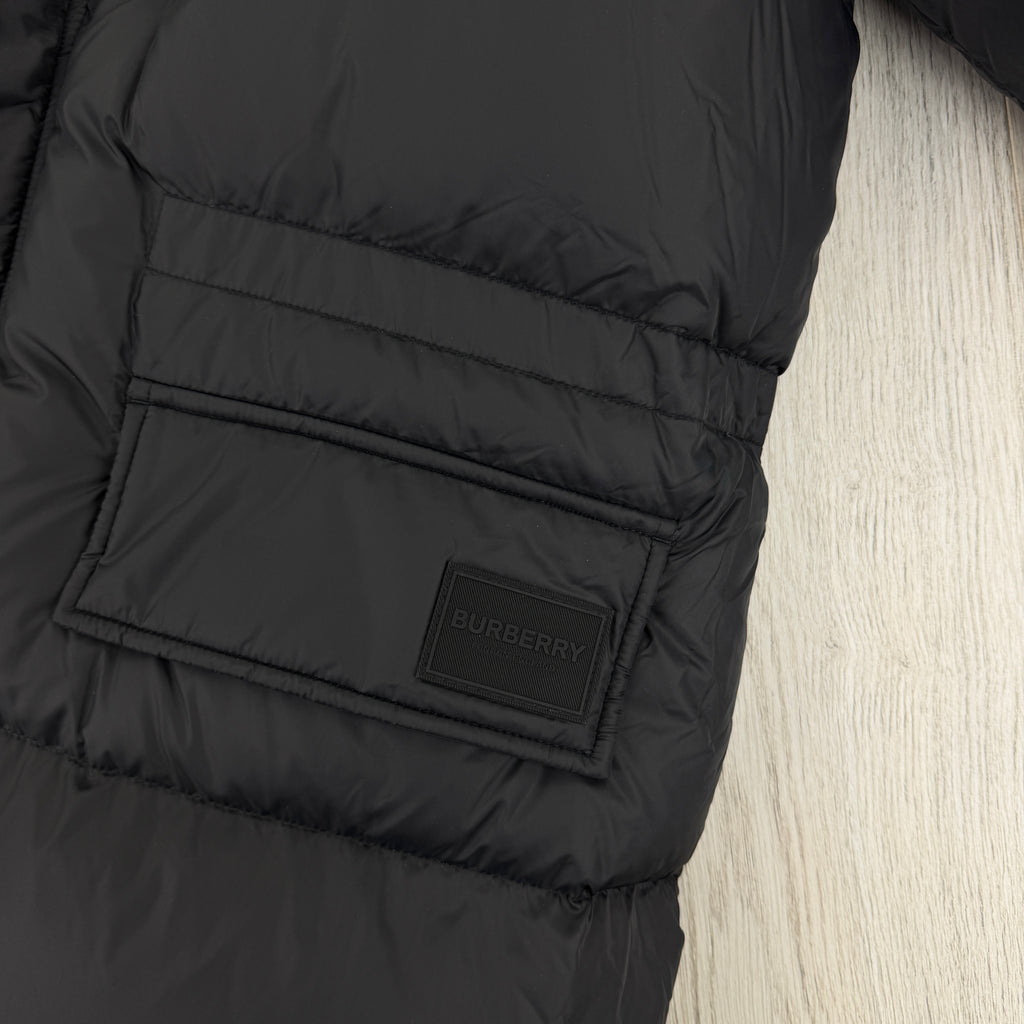 Burberry Men’s Haworth Hooded Check Black Down Jacket - Small (Fit Medium)