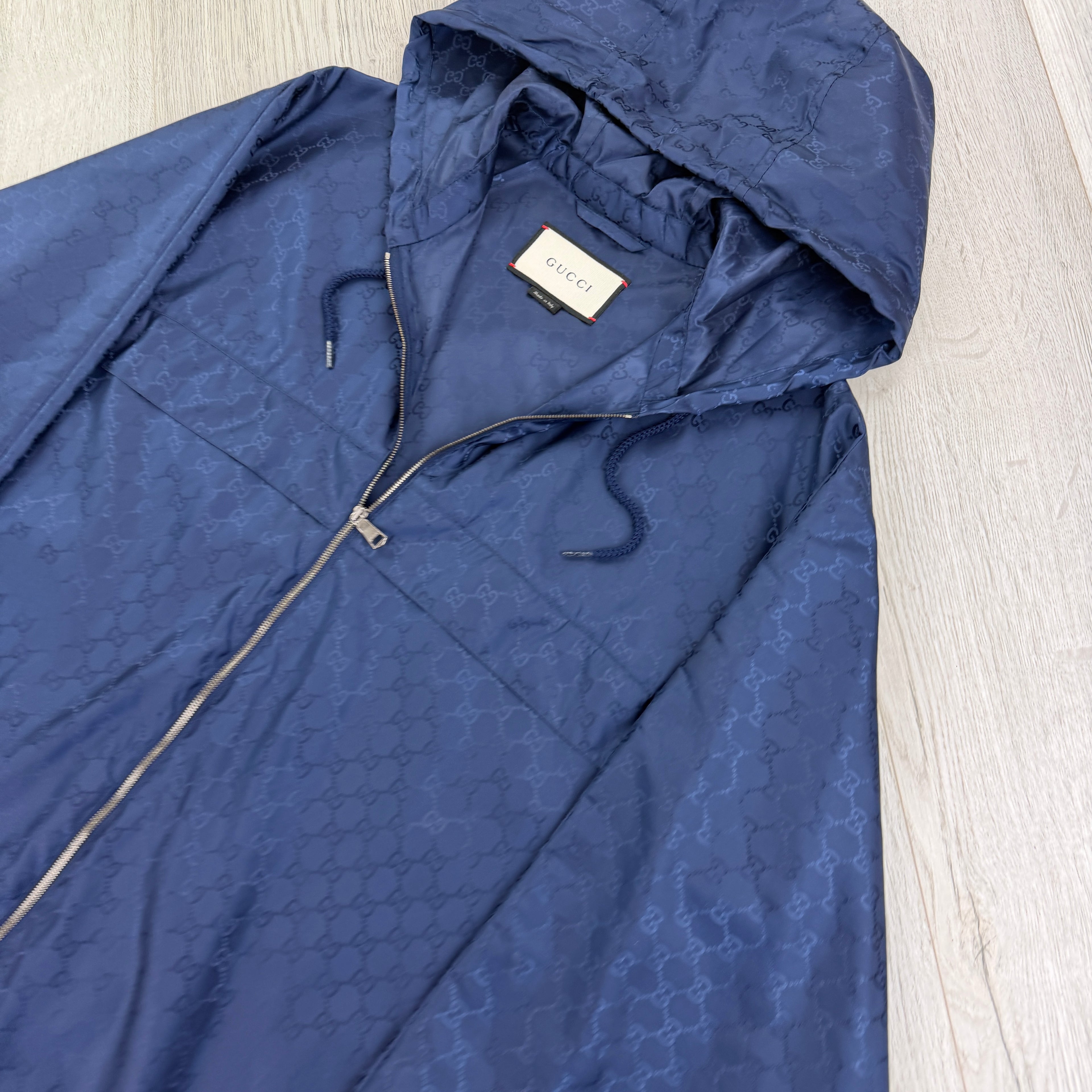 Gucci Men’s Navy Zip-up Monogrammed Windbreaker - 50 (Fit XL)