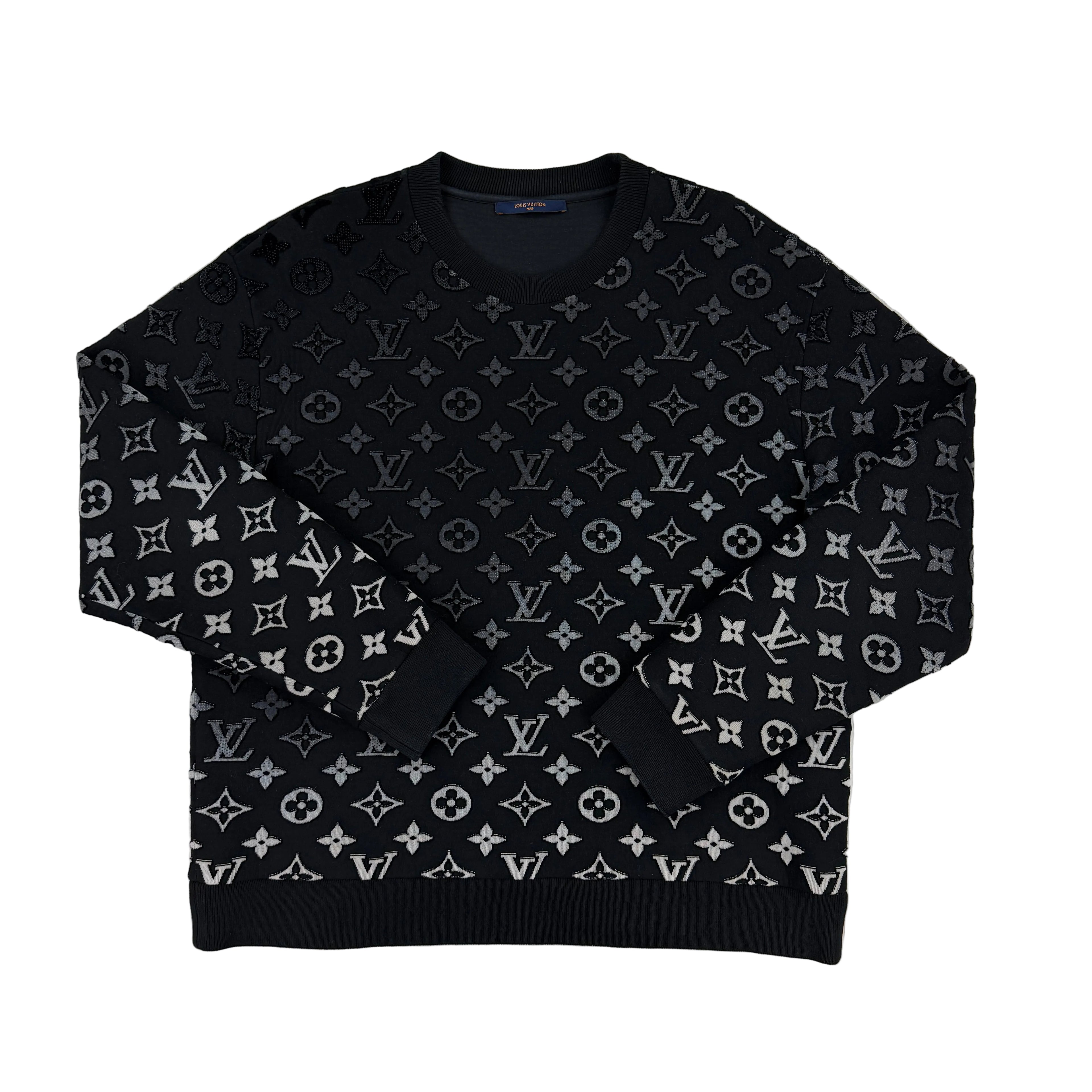 Louis Vuitton Men’s Black & White Monogram Jacquard Crewneck Jumper - XL