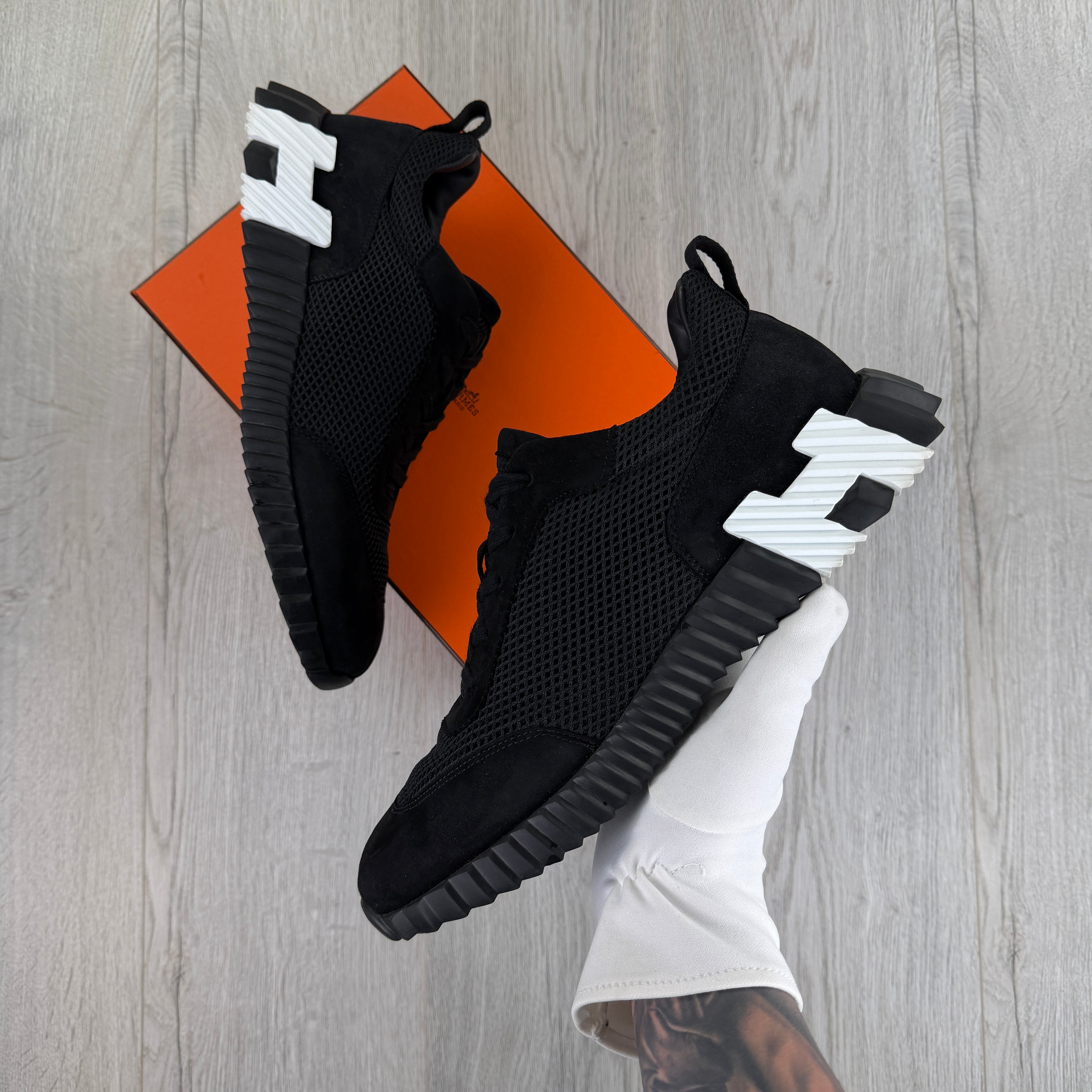 Hermes Men’s Black White Suede Bouncing Sneakers - 46 (Fit Uk 11)