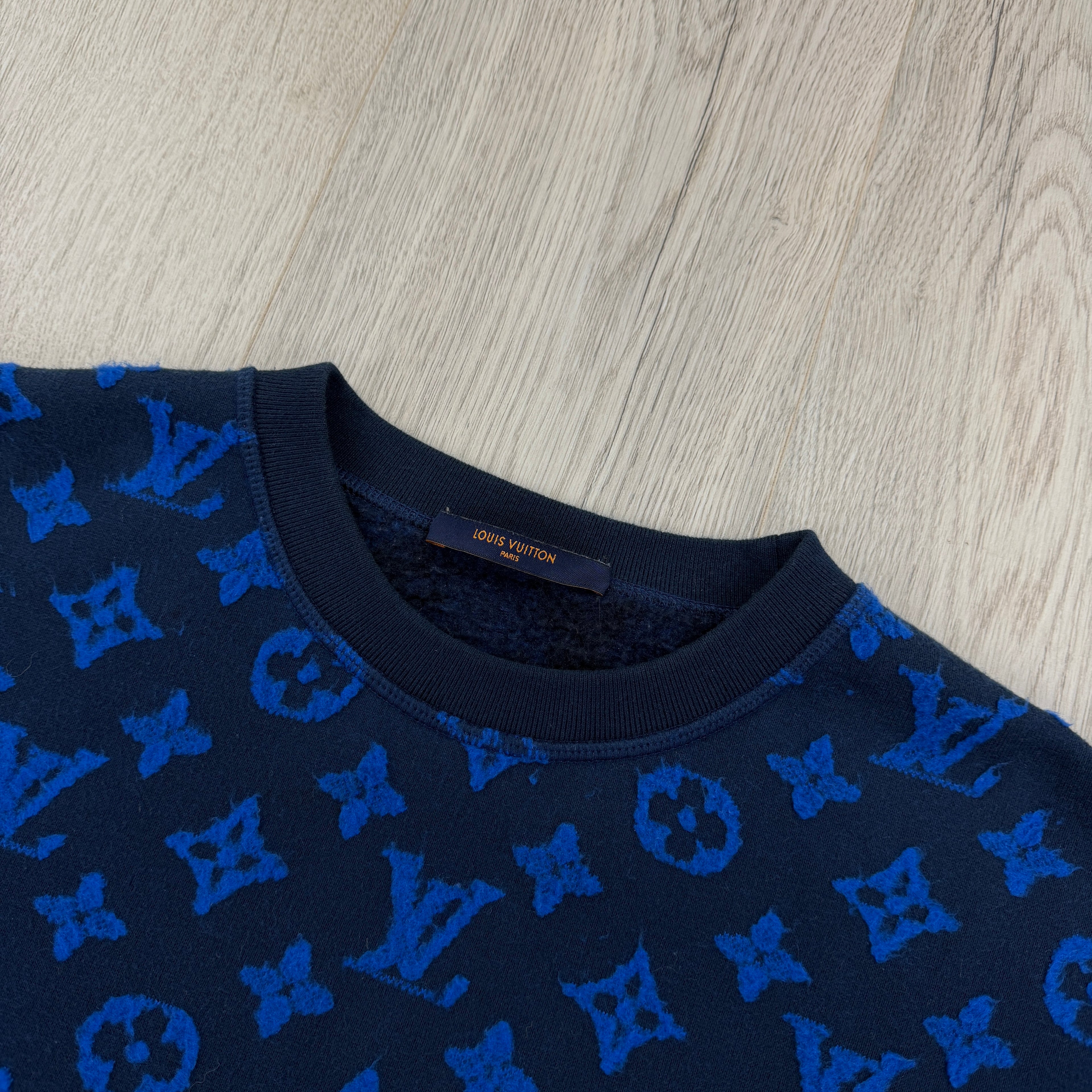 Louis Vuitton Men’s Blue Monogram Jacquard Crewneck Jumper - Small