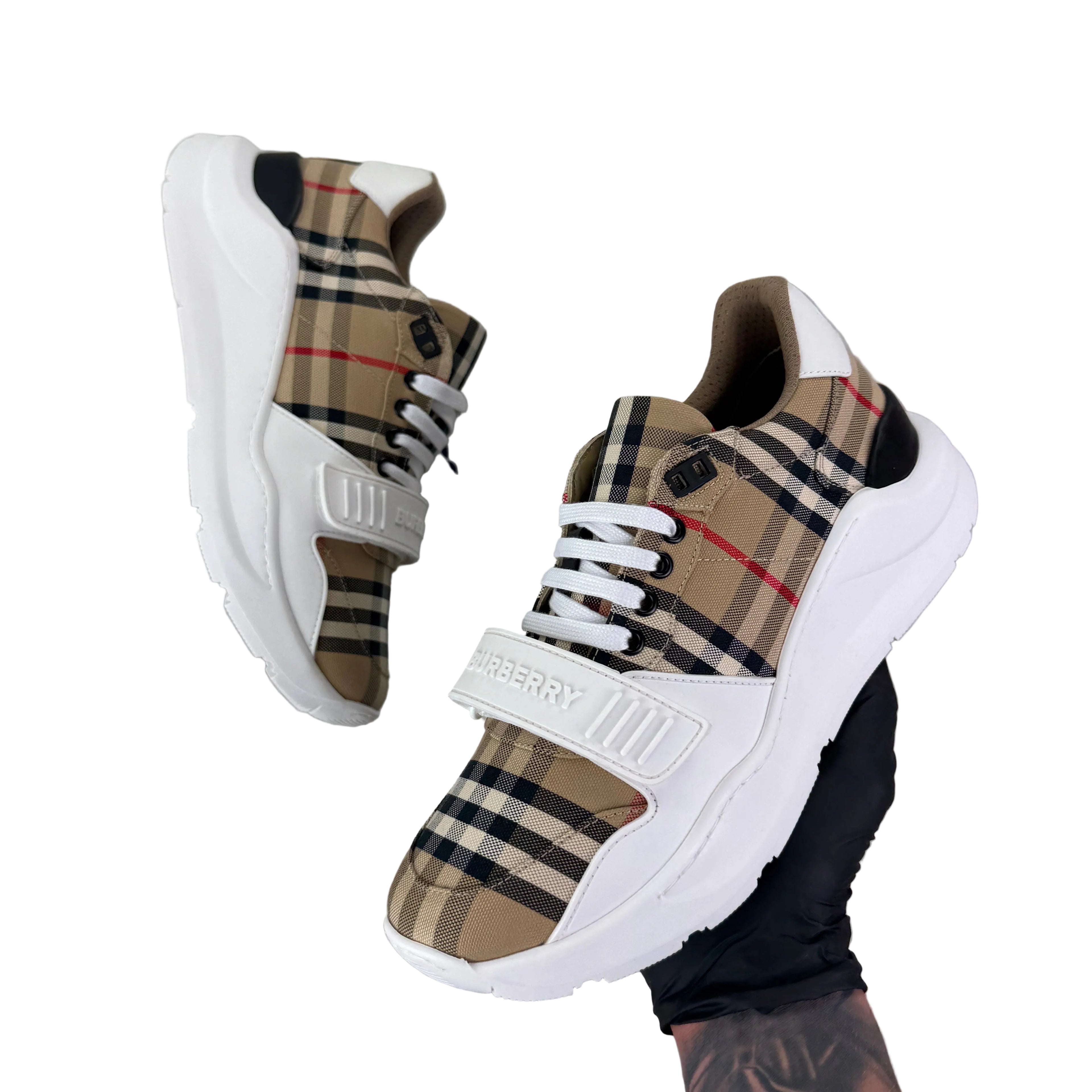 Burberry Men’s Vintage Check, White Leather Trainers