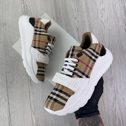 Burberry Men’s Vintage Check, White Leather Trainers