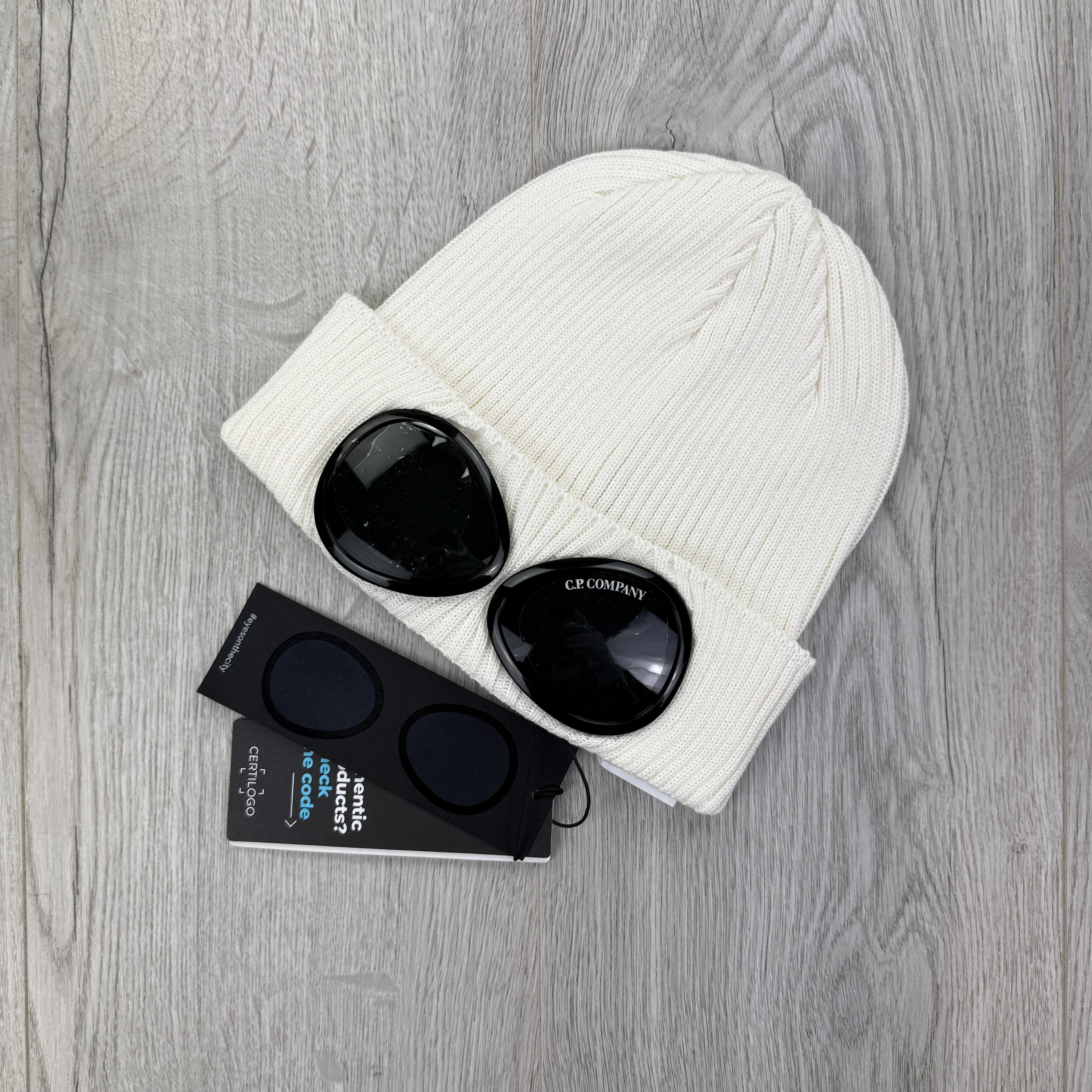 CP Company Men’s White Goggle Beanie