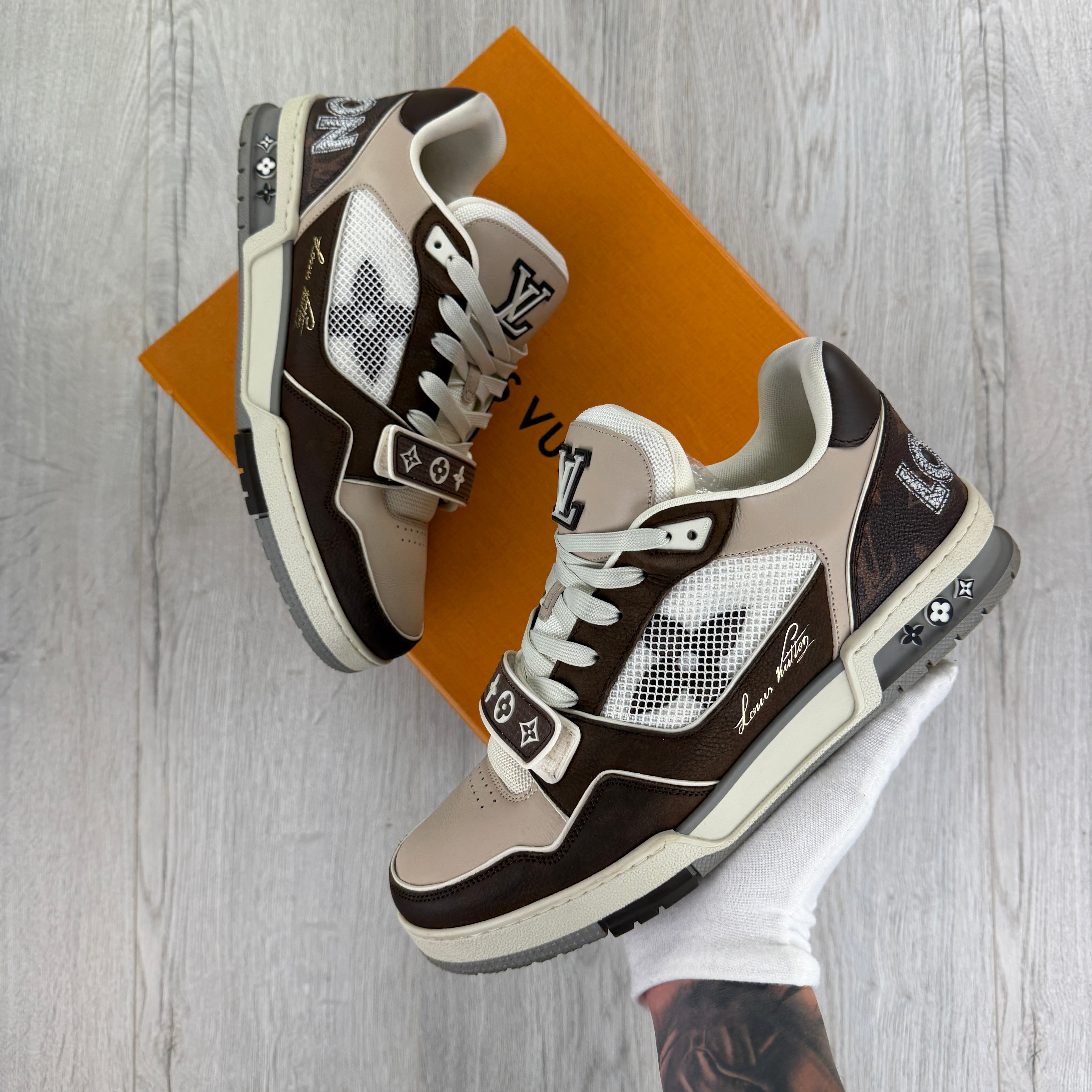 Louis Vuitton Men’s Moka Brown Monogram Flower Trainers - Uk 8 (Fit 8.5/9)