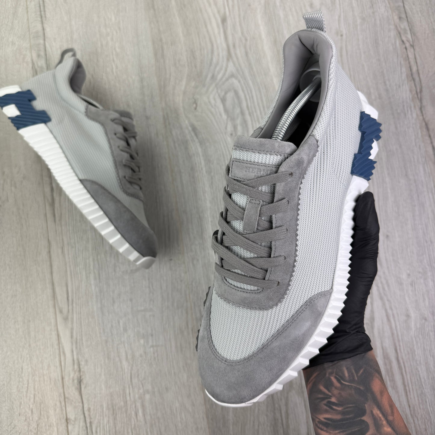 Hermes Men’s Grey Suede Bouncing Sneakers - Uk 11
