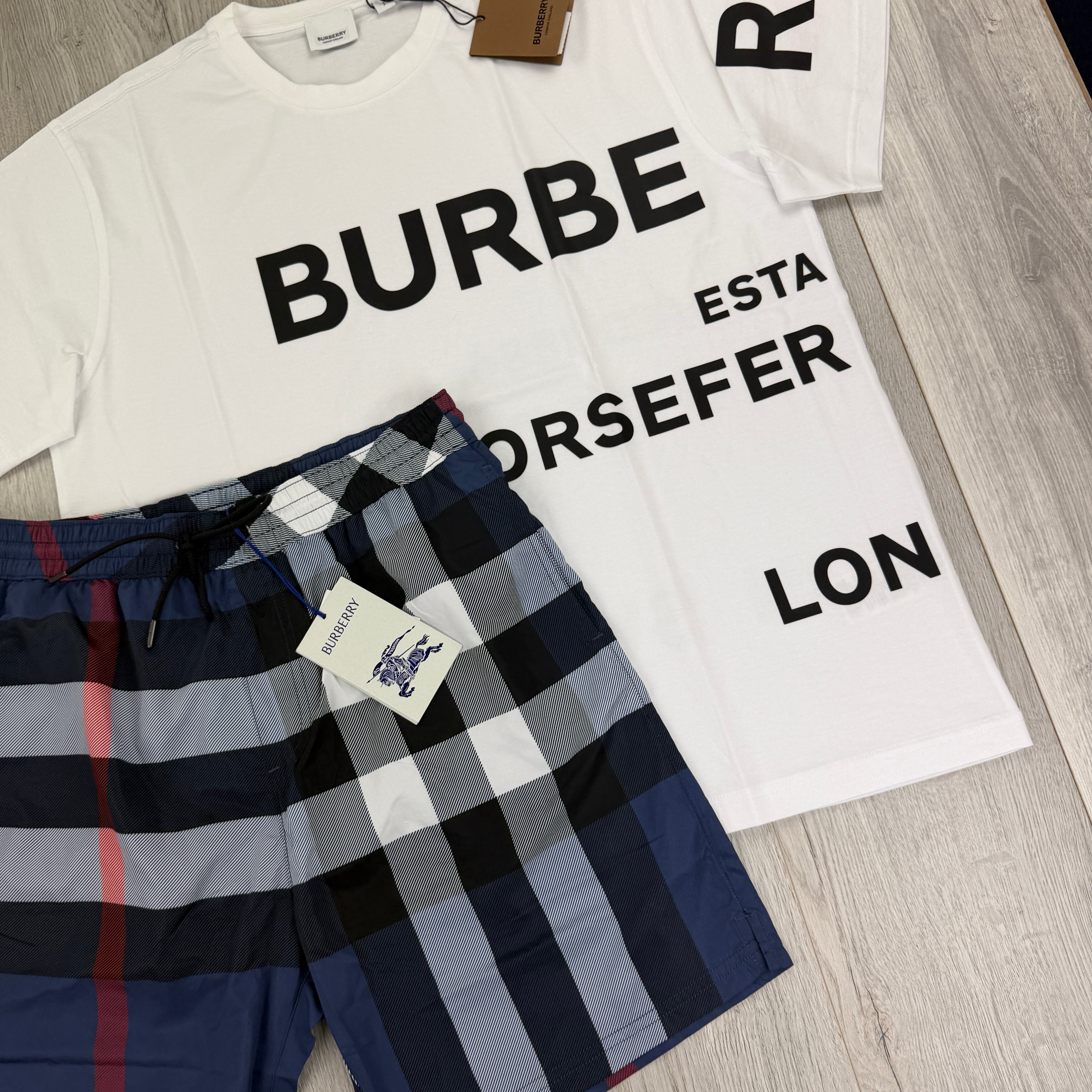 Burberry Men’s White T-shirt & Shorts Set