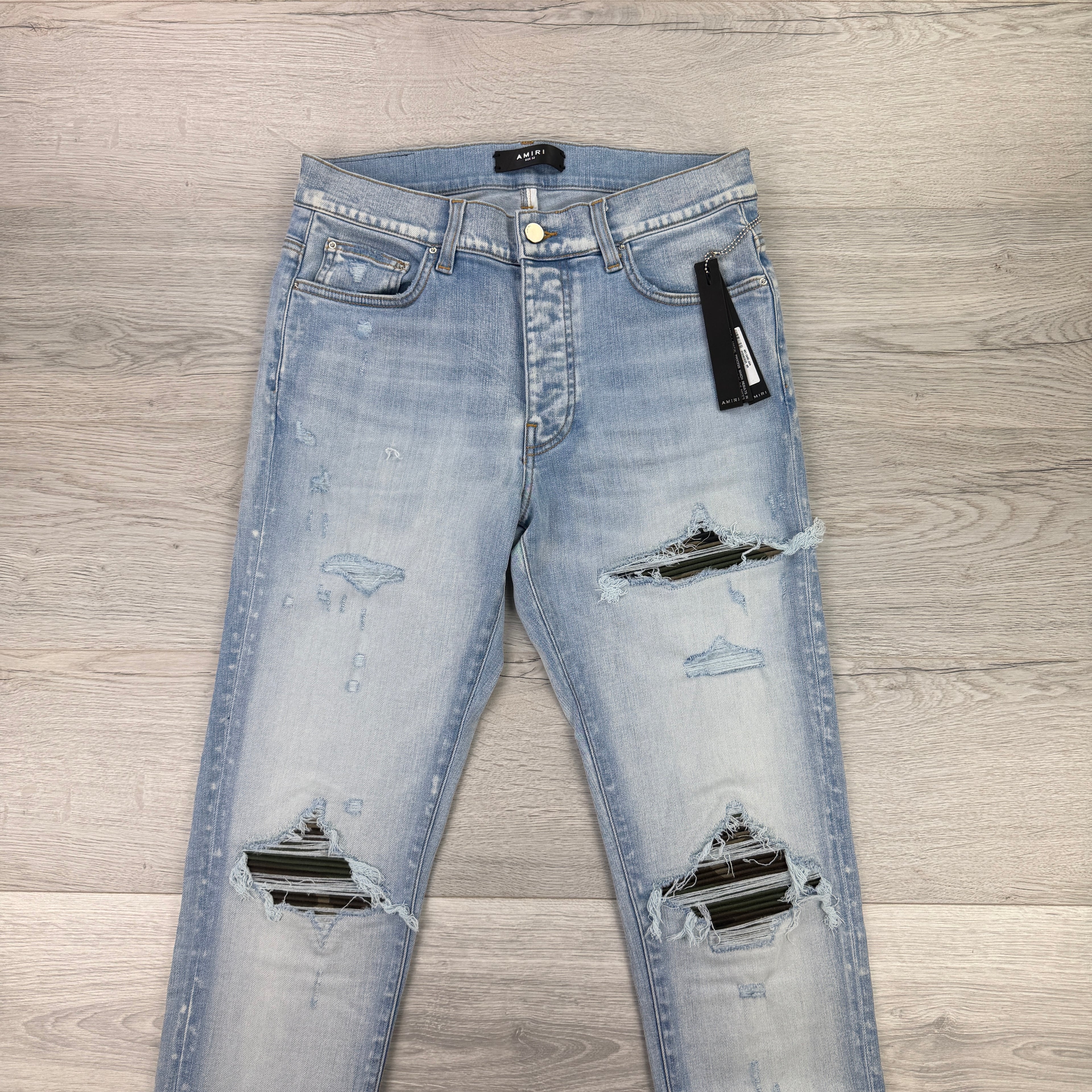 Amiri MX1 Distressed Blue Jeans Camo Patch - Uk 32