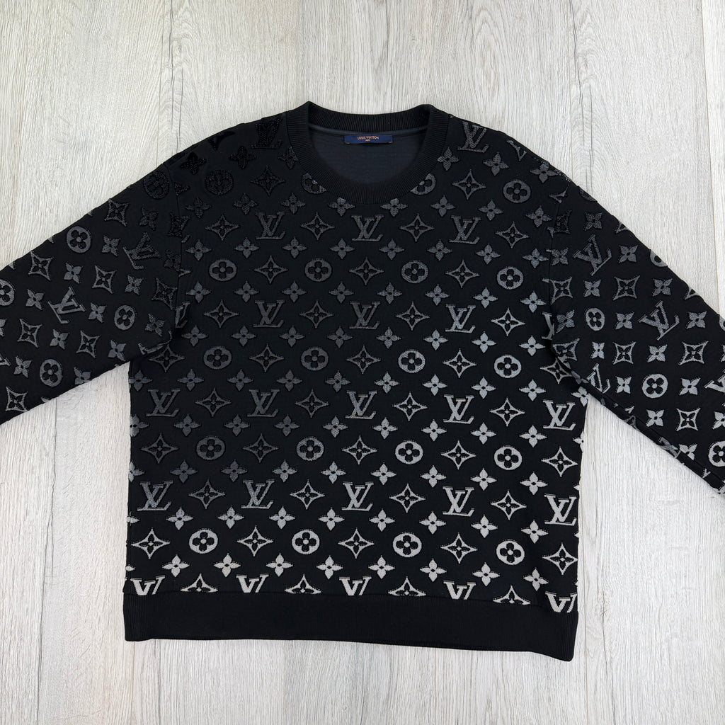 Louis Vuitton Men’s Black & White Monogram Jacquard Crewneck Jumper - XL