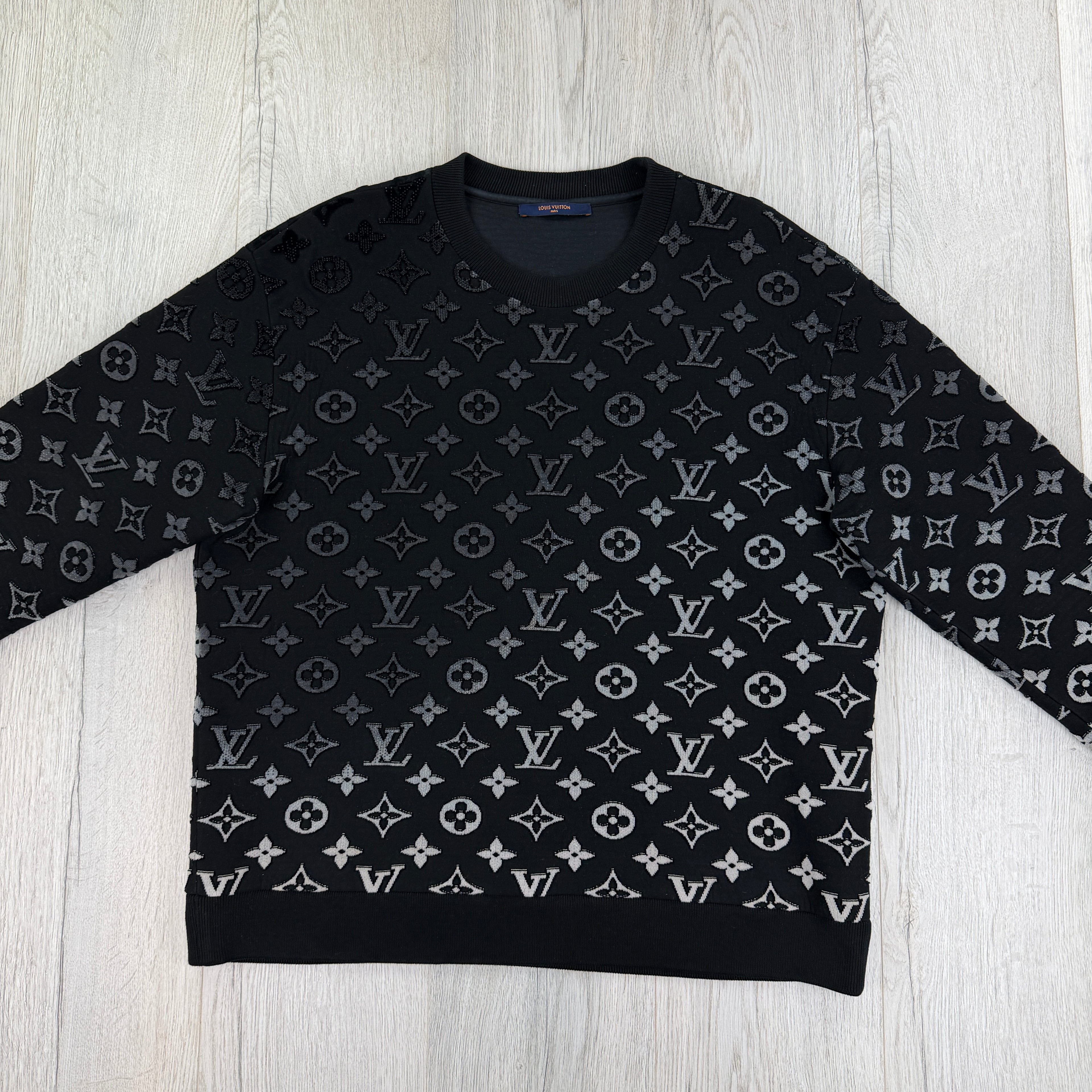 Louis Vuitton Men’s Black & White Monogram Jacquard Crewneck Jumper - XL