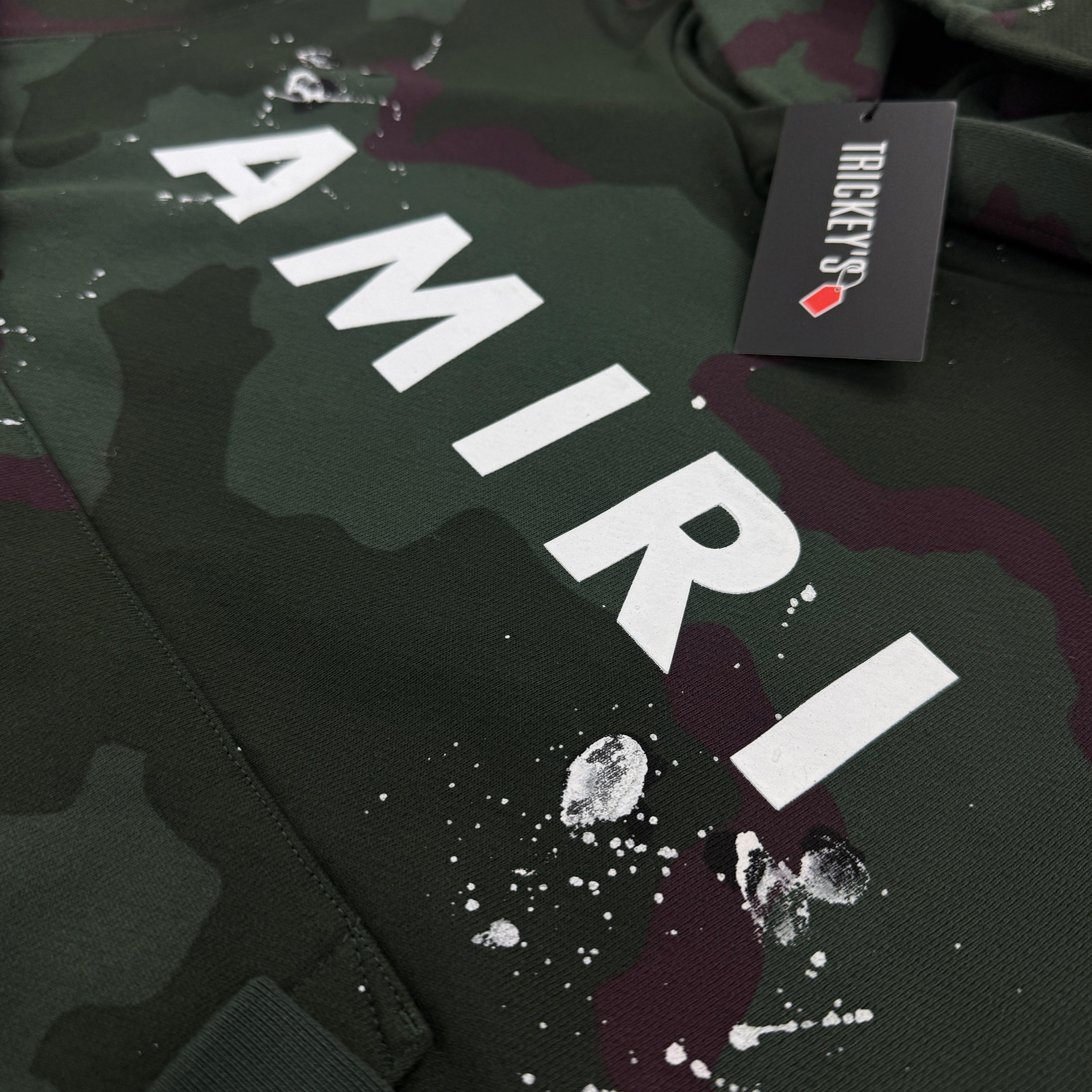 Amiri Men’s Green Camo Distressed Pullover Hoodie