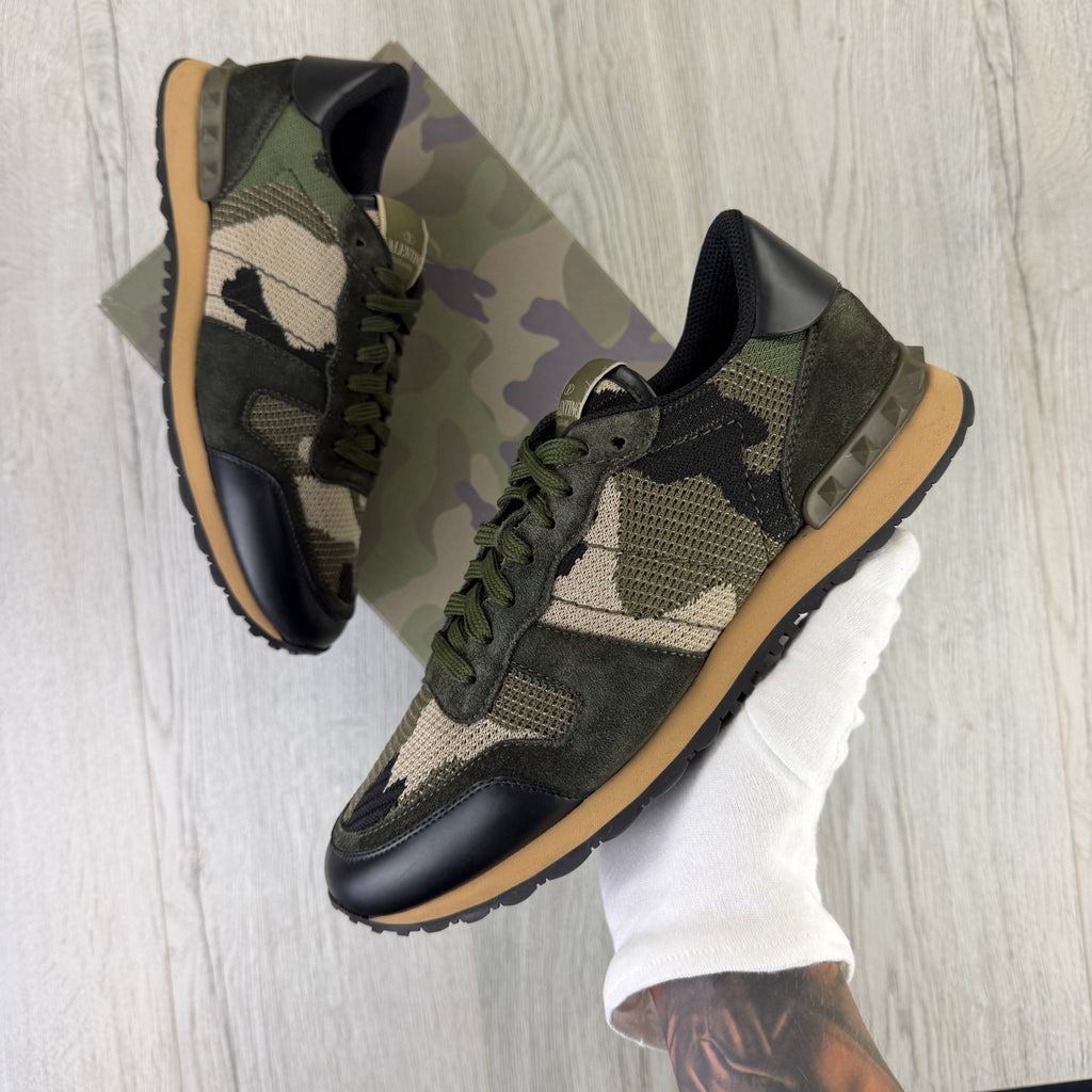 Valentino Men’s Khaki Camo  Mesh Rockrunner Trainers - Uk 7