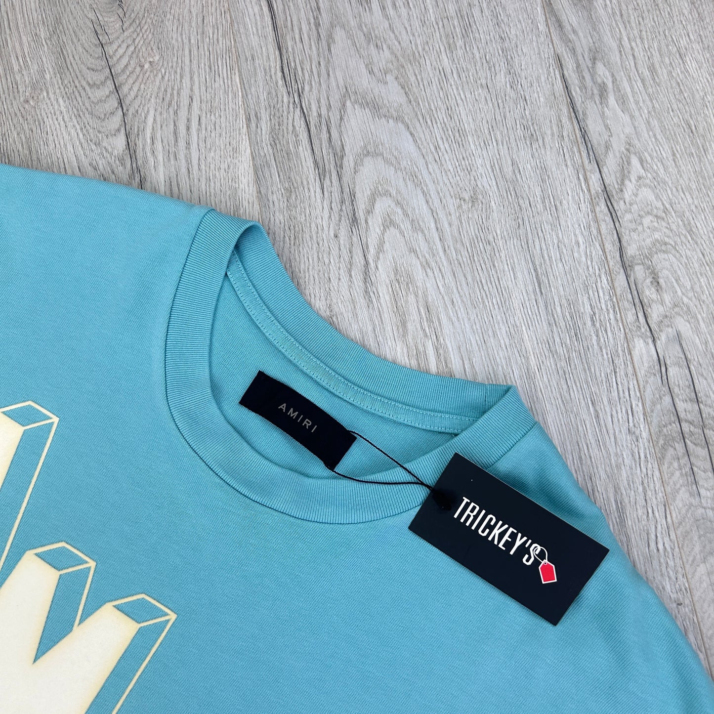 Amiri Men’s Turquoise 23 T-shirt White Velvet Logo