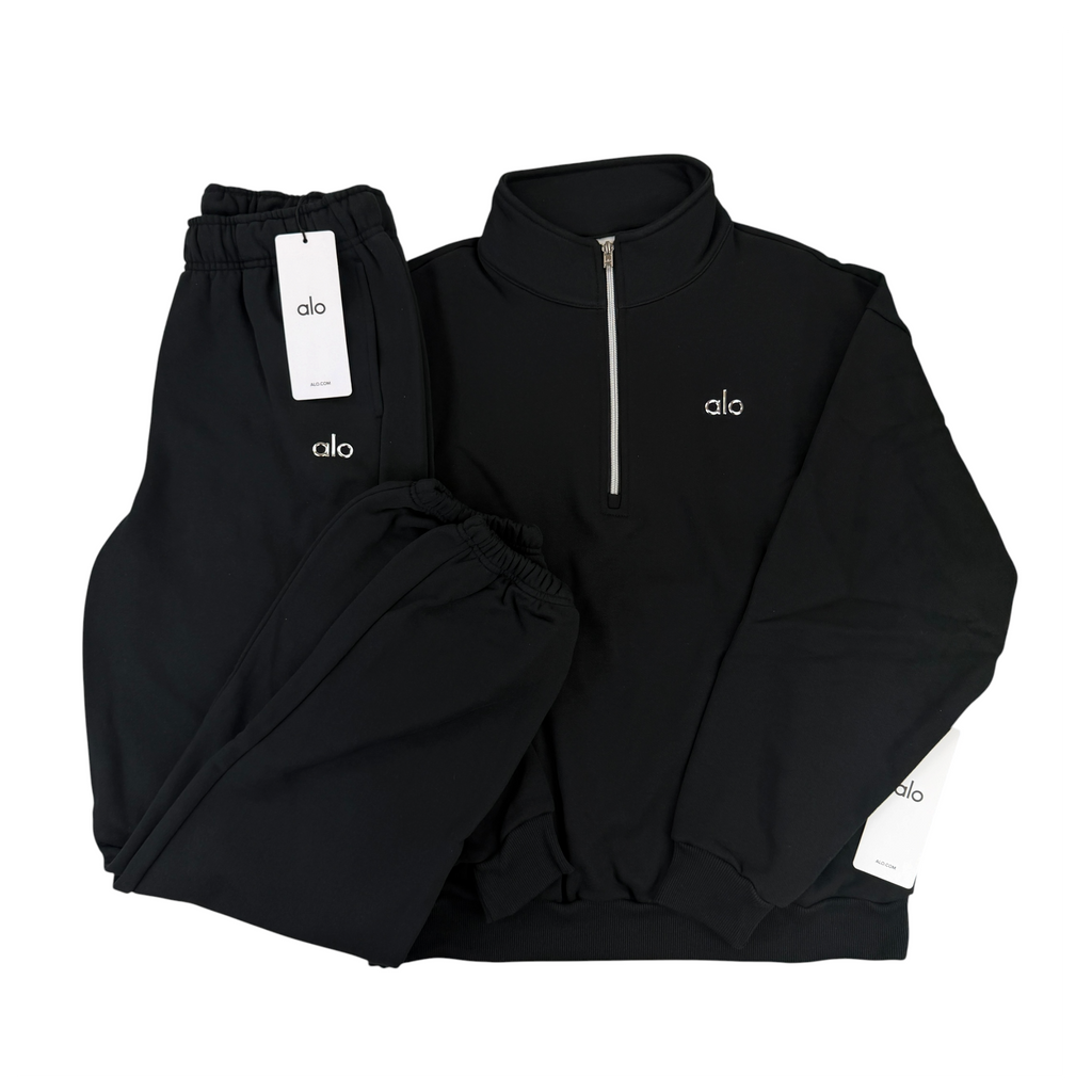 Alo Men’s Black Full 1/4 Zip & Cuffed Bottoms Tracksuit