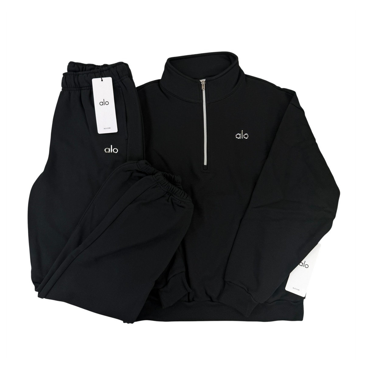 Alo Men’s Black Full 1/4 Zip & Cuffed Bottoms Tracksuit