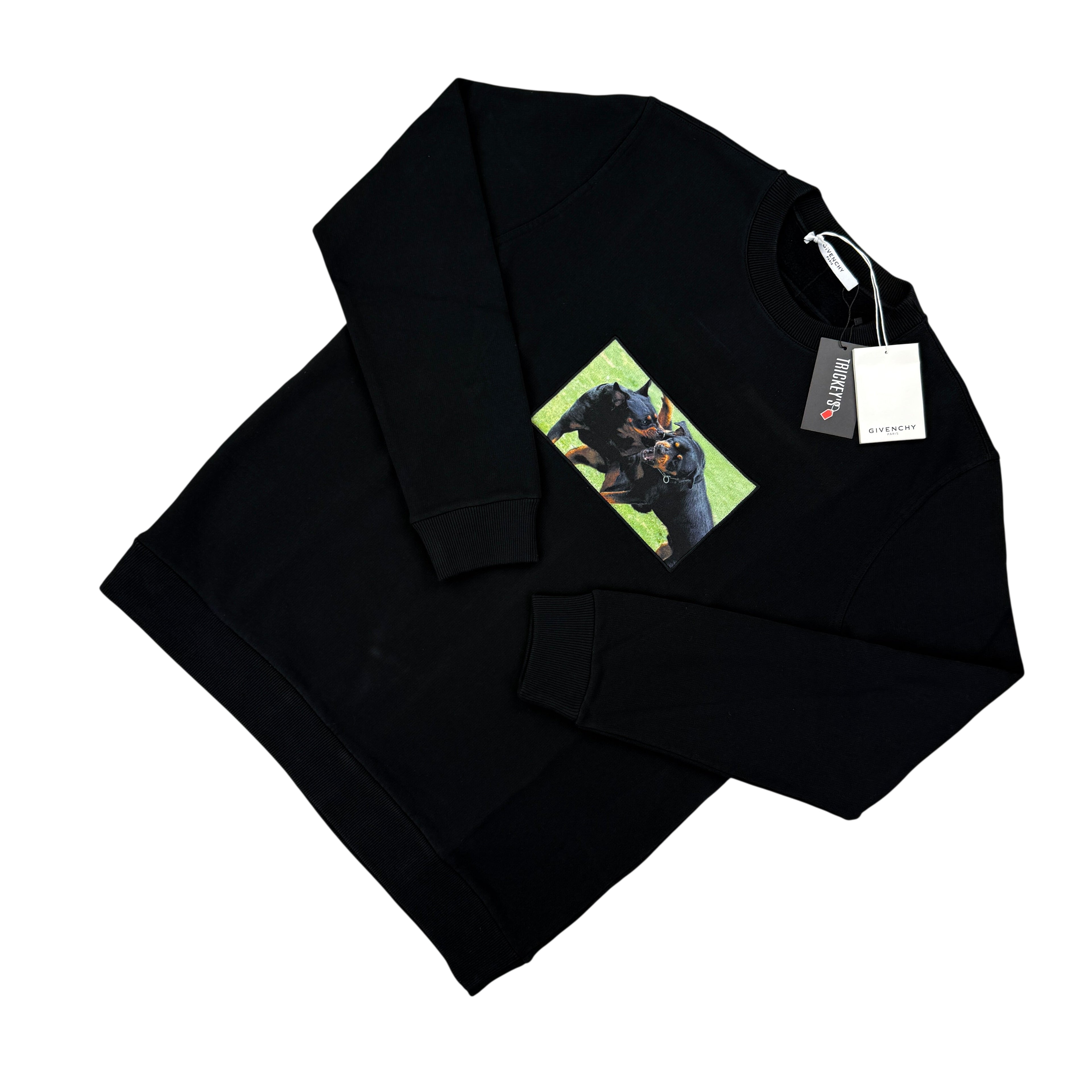 Givenchy Men’s Rottweiler Patch Black Crewneck Jumper - Large