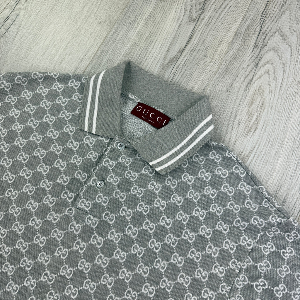 Gucci Men’s Grey & White GG Interlocking Polo Shirt - Medium (Fit Large)