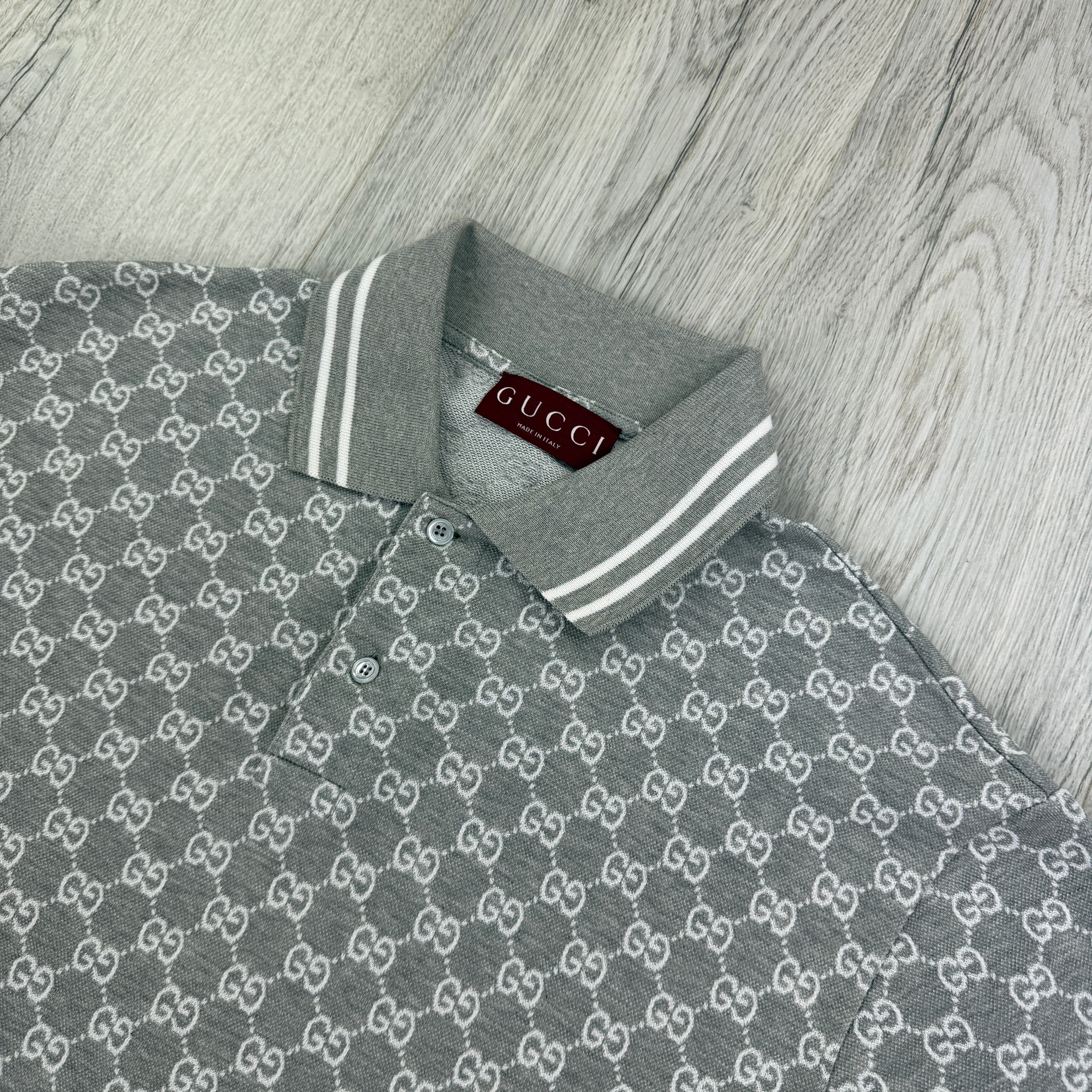 Gucci Men’s Grey & White GG Interlocking Polo Shirt - Medium (Fit Large)