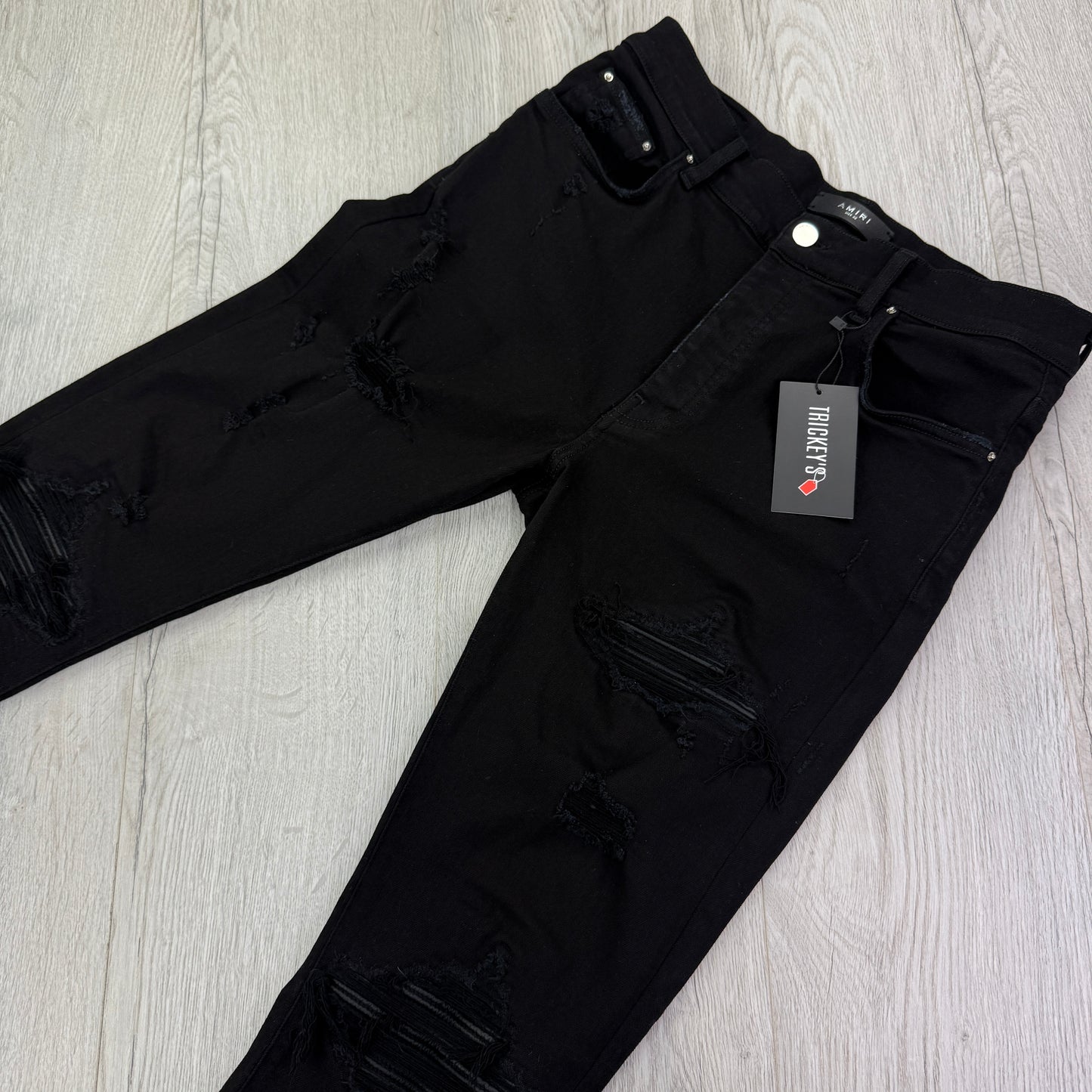 Amiri MX1 Black Distressed Slim Jeans - Uk 31