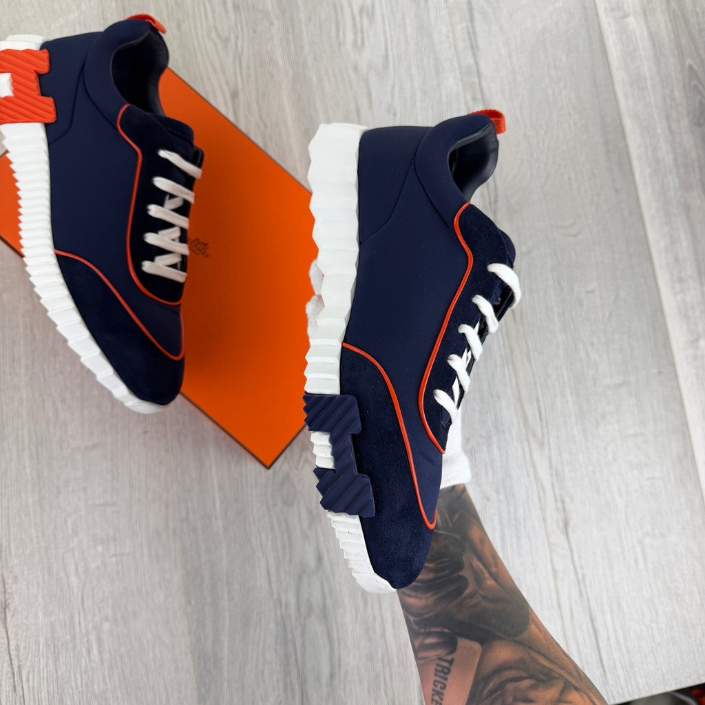 Hermes Men’s Navy Orange Bouncing Sneakers - 45 (Fit Uk 11)