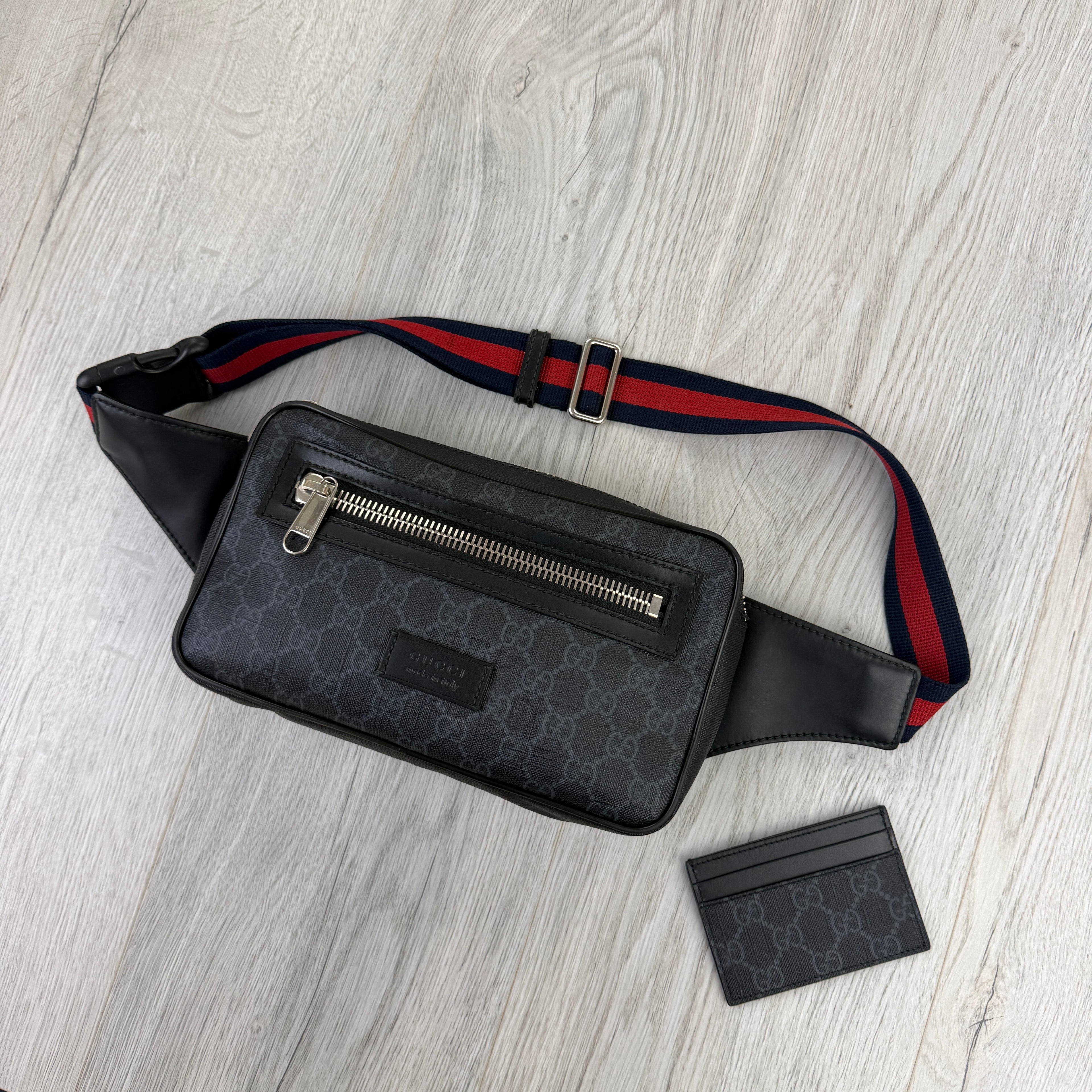 Gucci Men’s GG Black Belt Bag & Card Holder Set