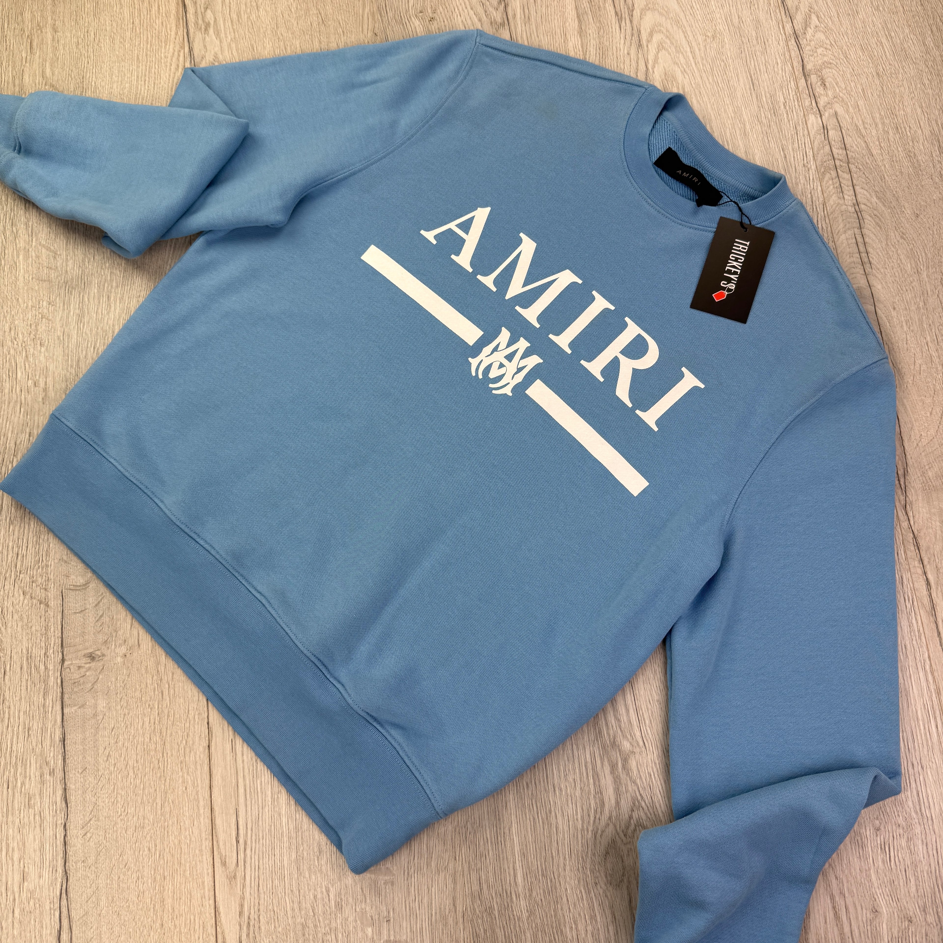 Amiri Men’s Blue Crewneck Jumper Bar Logo - Small