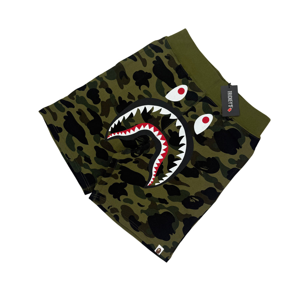 Bape Men’s Khaki Green Camo Front Shark Shorts