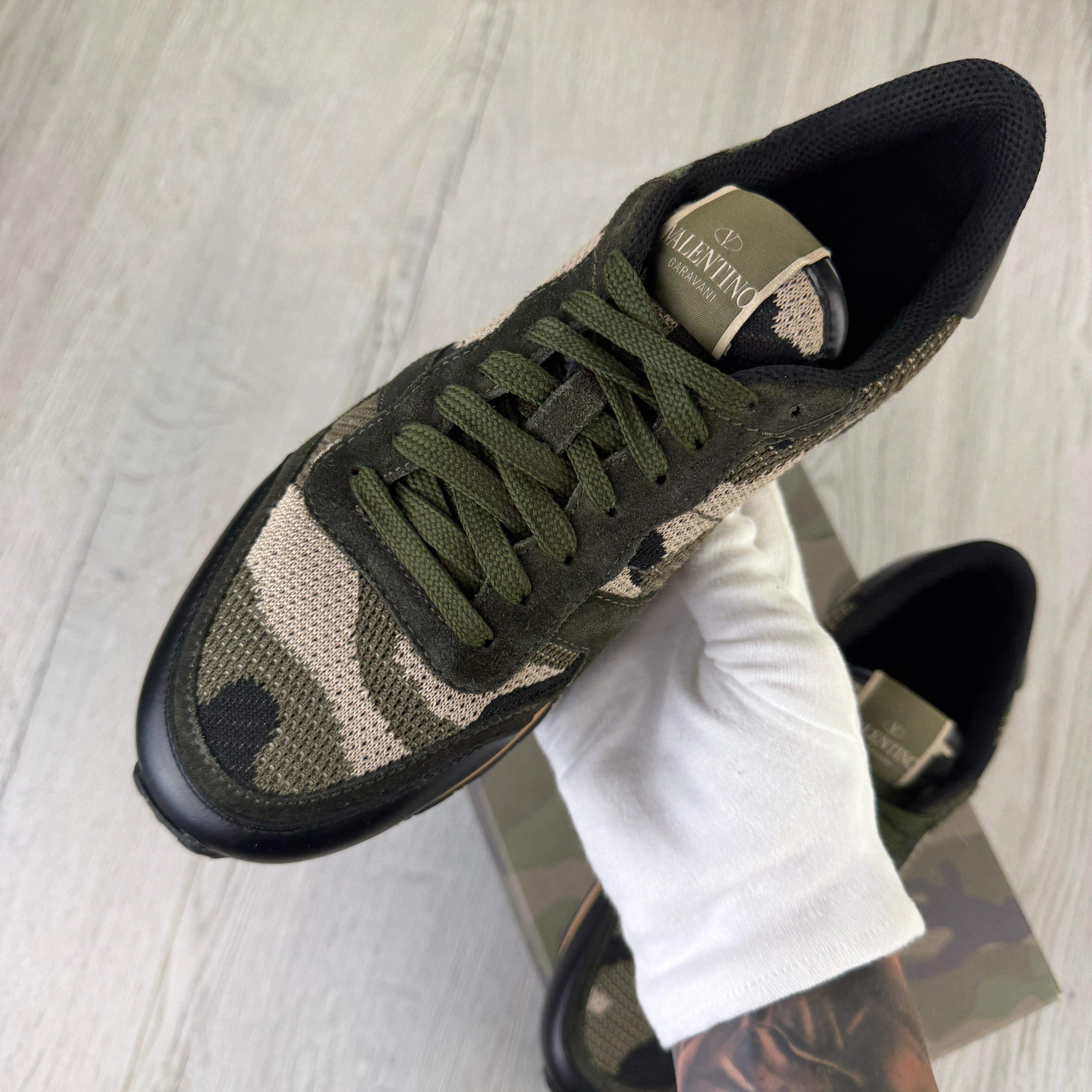 Valentino Men’s Khaki Camo  Mesh Rockrunner Trainers - Uk 7