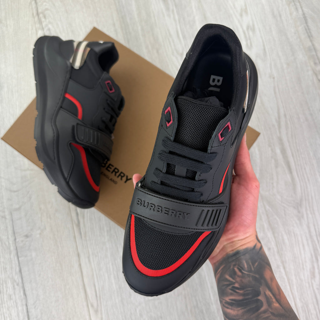 Burberry Men’s Black & Red Ramsey Check Trainers