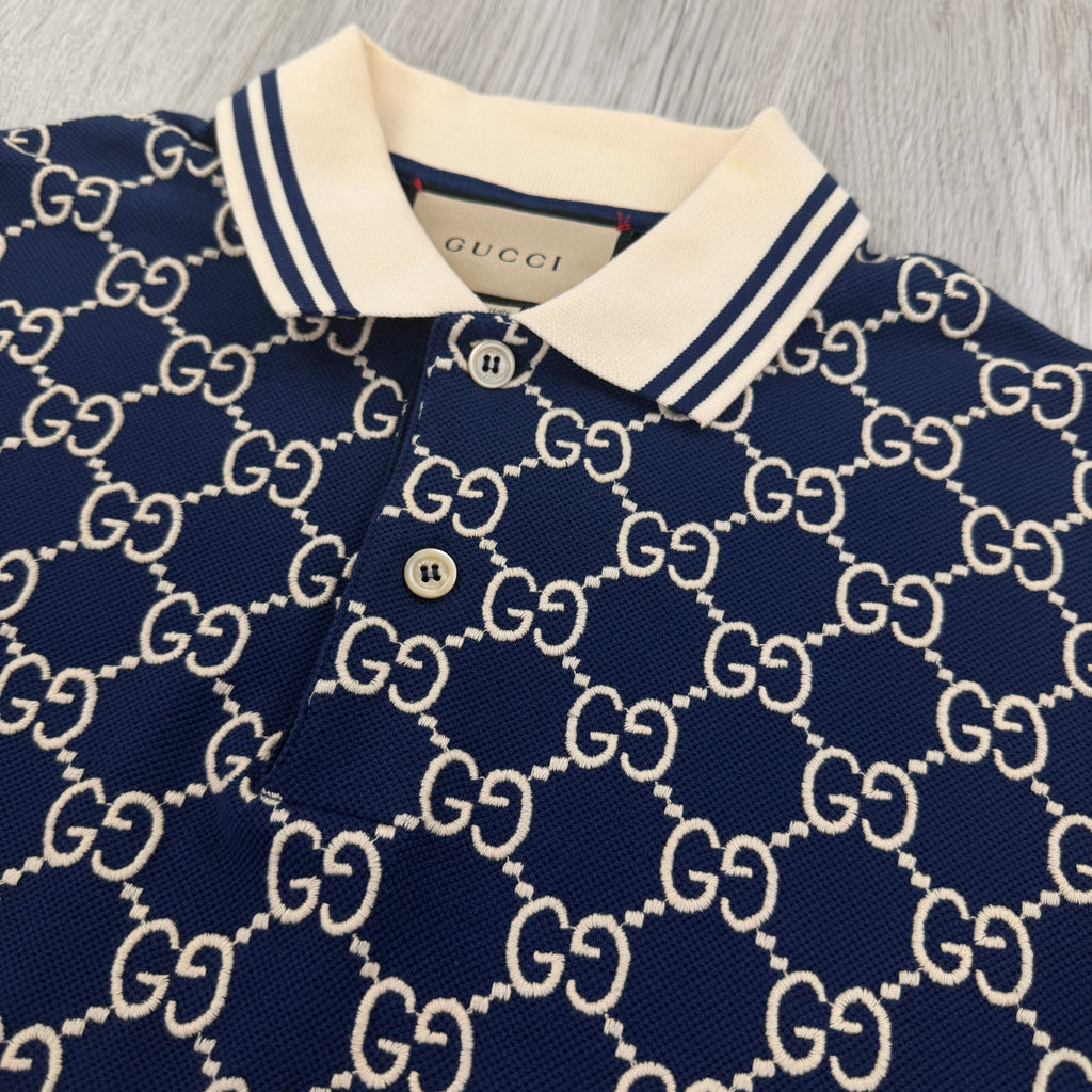Gucci Men’s Navy GG Interlocking Polo Shirt