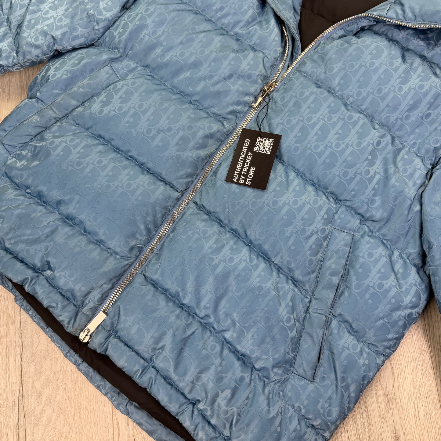 Dior Men’s Baby Blue Zip-up Oblique Down Jacket - 46